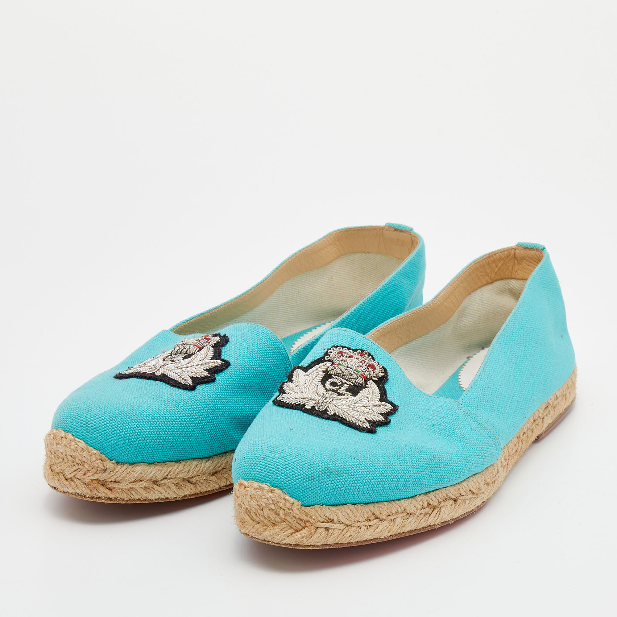 

Christian Louboutin Aqua Blue Canvas Galia Espadrille Flats Size