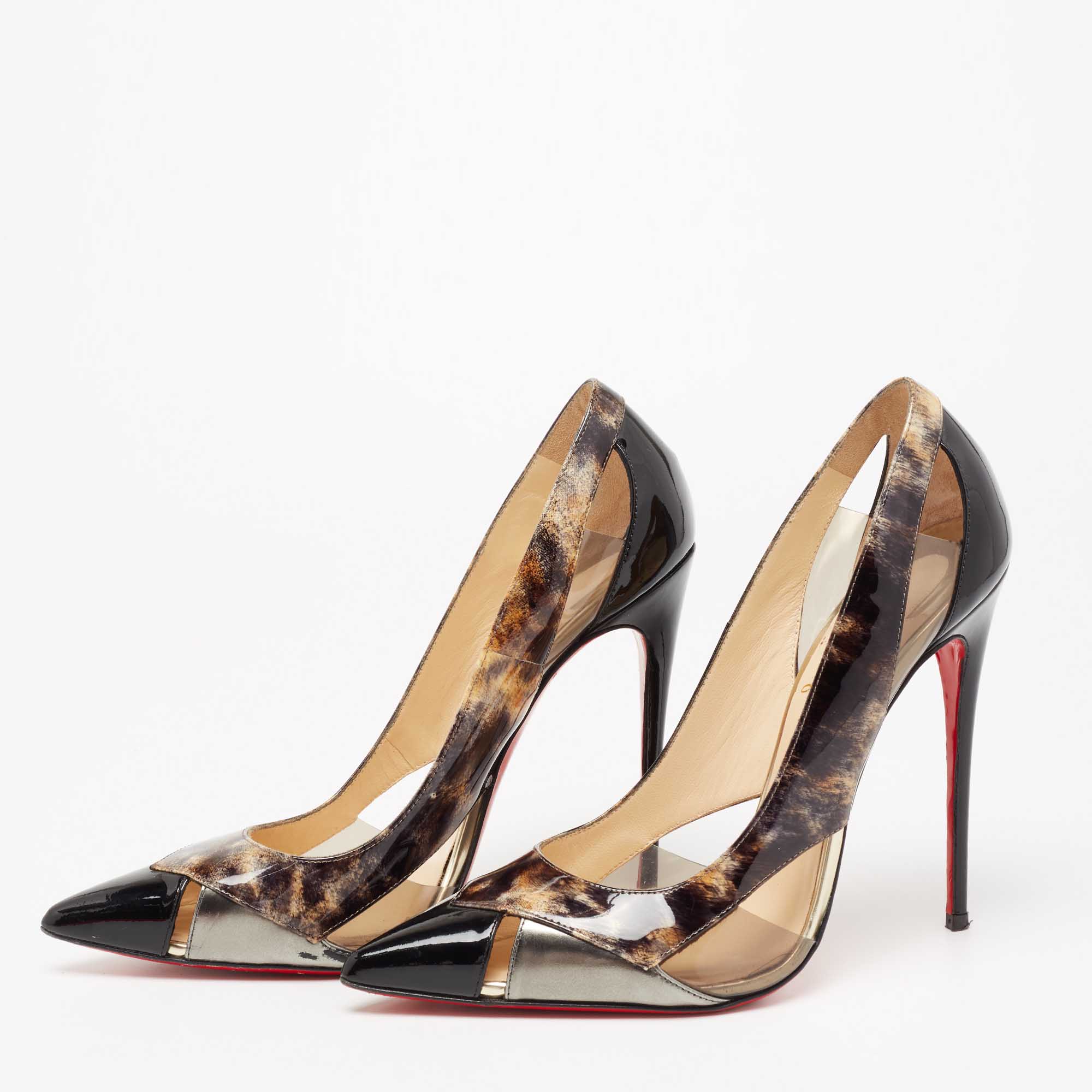 

Christian Louboutin Tri-Color Patent Leather and PVC Galata Pumps Size, Black