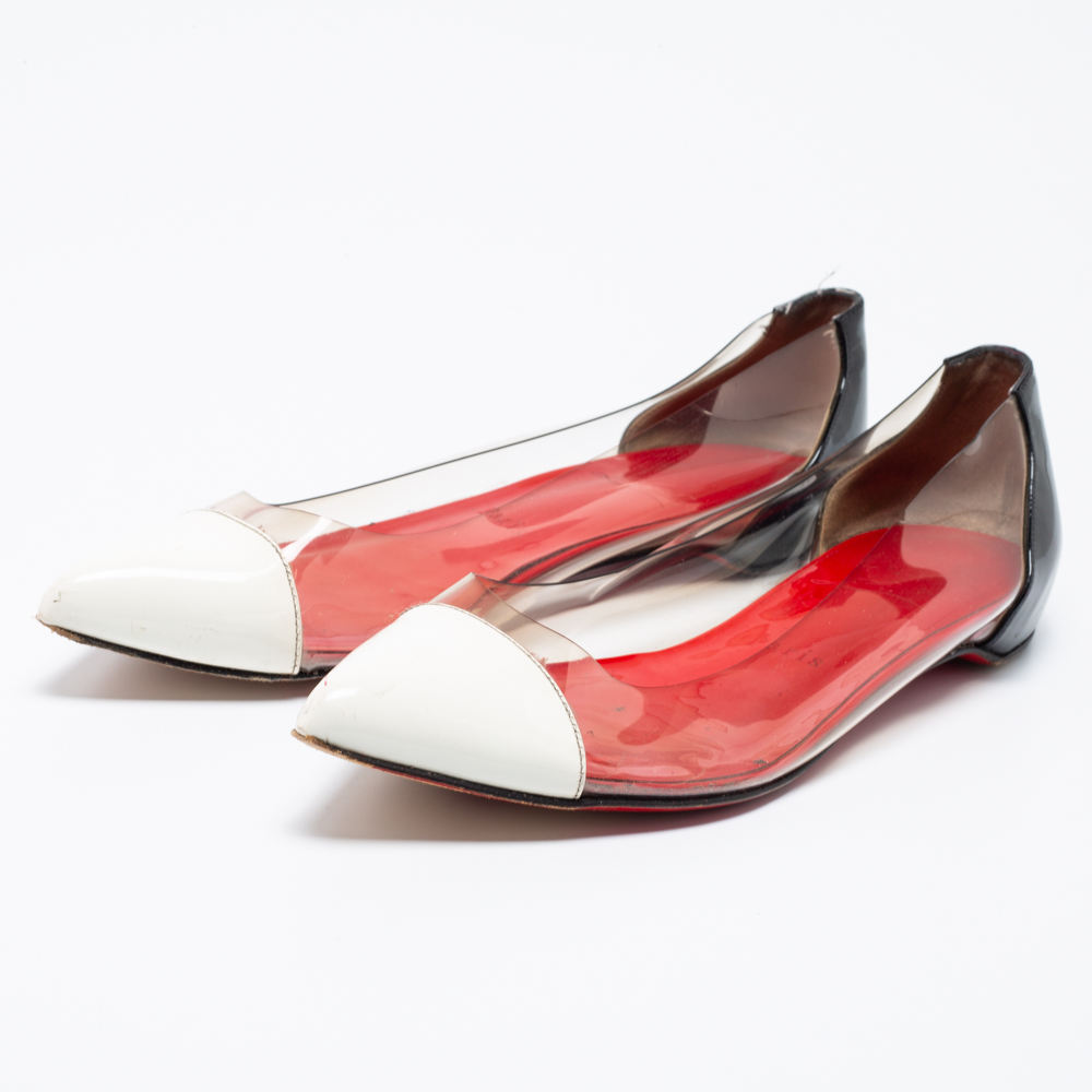 

Christian Louboutin White/Black Patent Leather and PVC Corbeau Ballet Flats Size