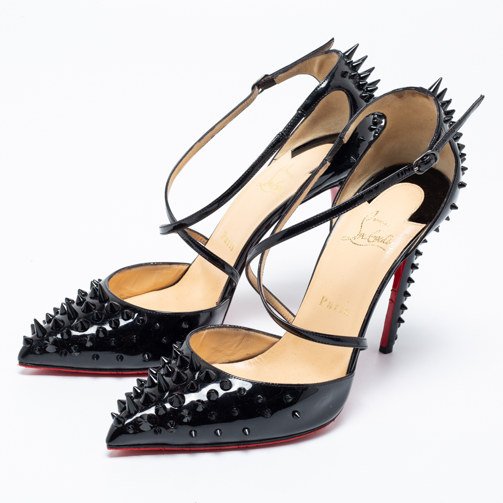 

Christian Louboutin Black Patent Leather Goldocross Spike Pumps Size