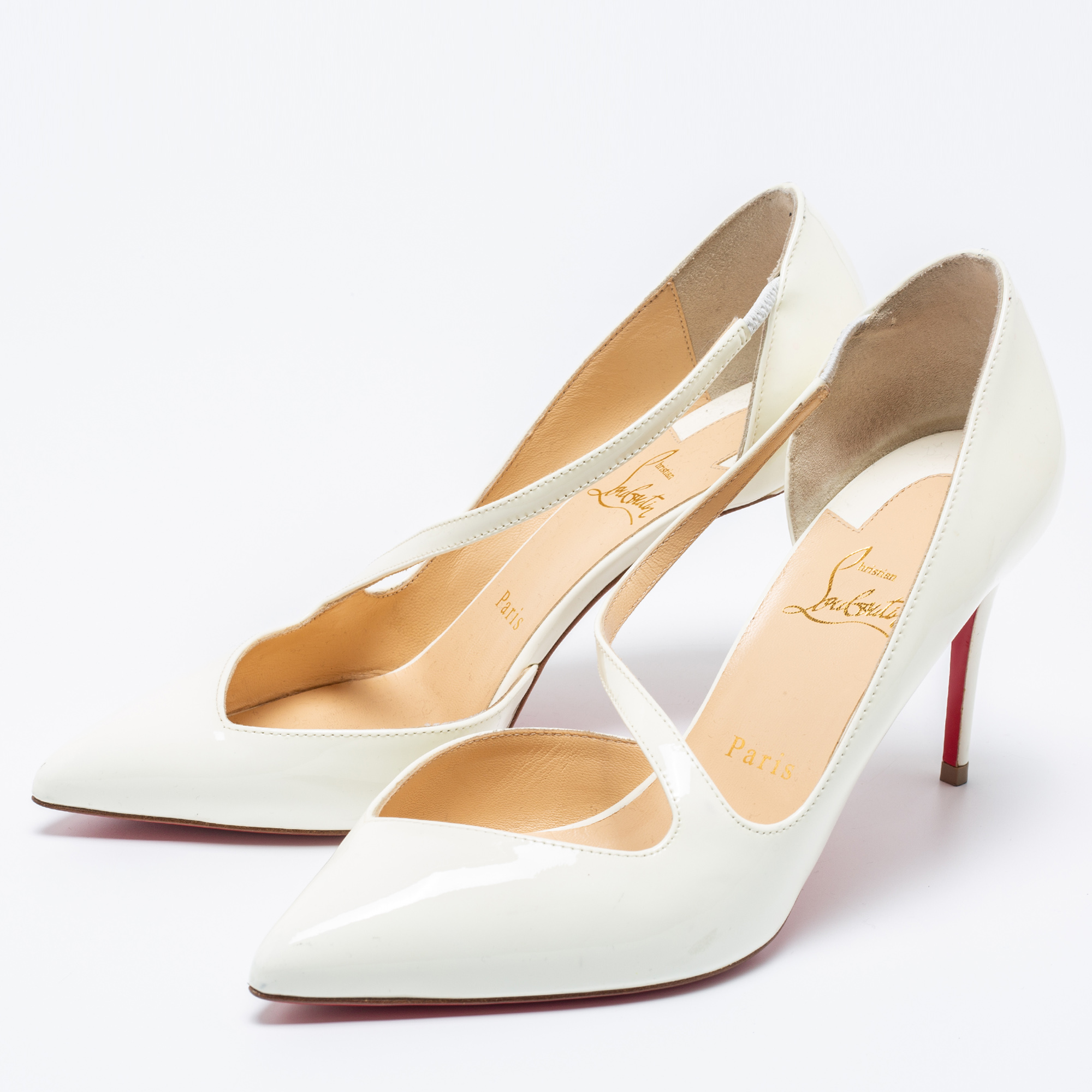 

Christian Louboutin Off-White Patent Leather Jumping D'orsay Pumps Size