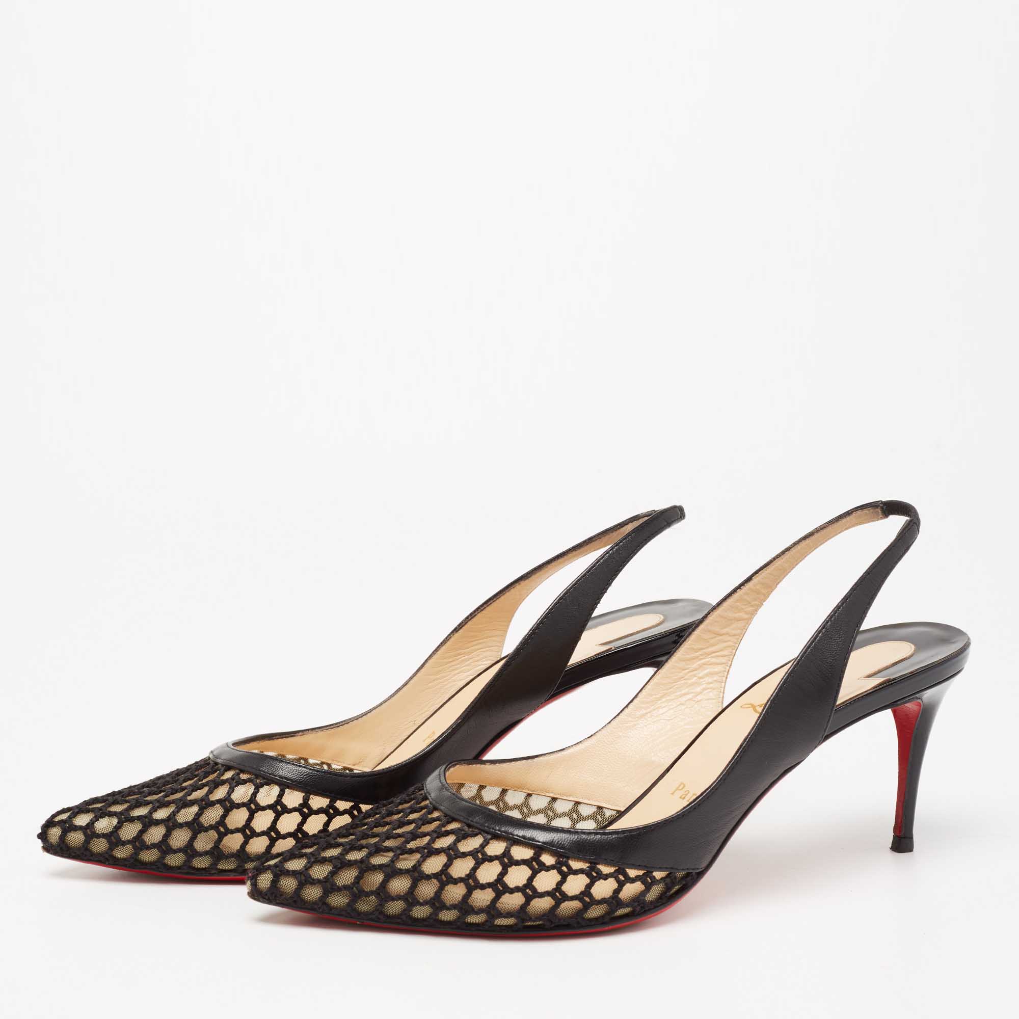

Christian Louboutin Black Mesh And Leather Miluna Slingback Sandals Size