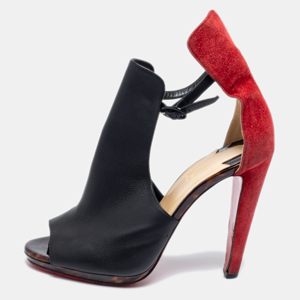 

Christian Louboutin Black/Red Suede And Leather Barabara Cutout Ankle Boots Size