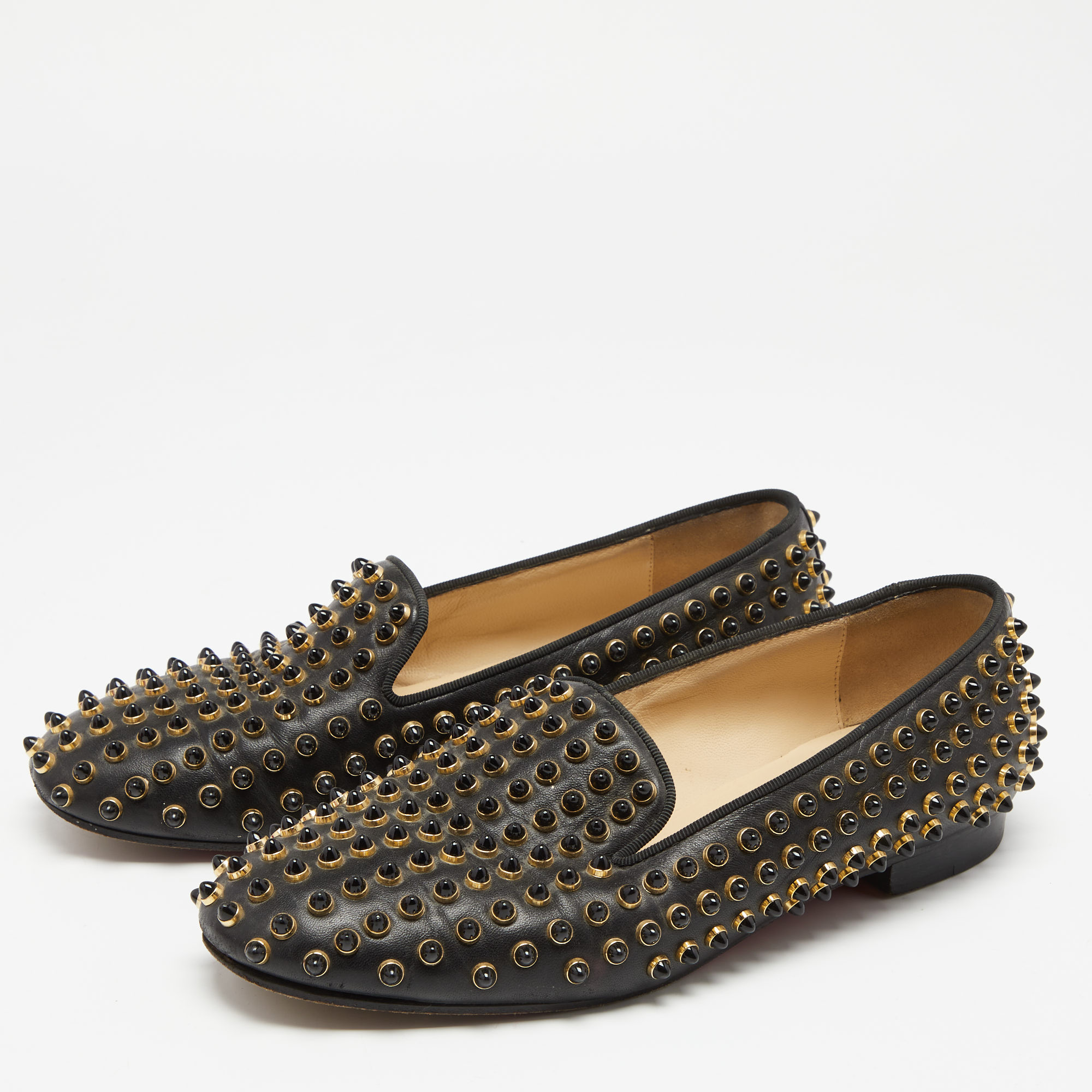 

Christian Louboutin Black Leather Rolling Spikes Smoking Slippers Size