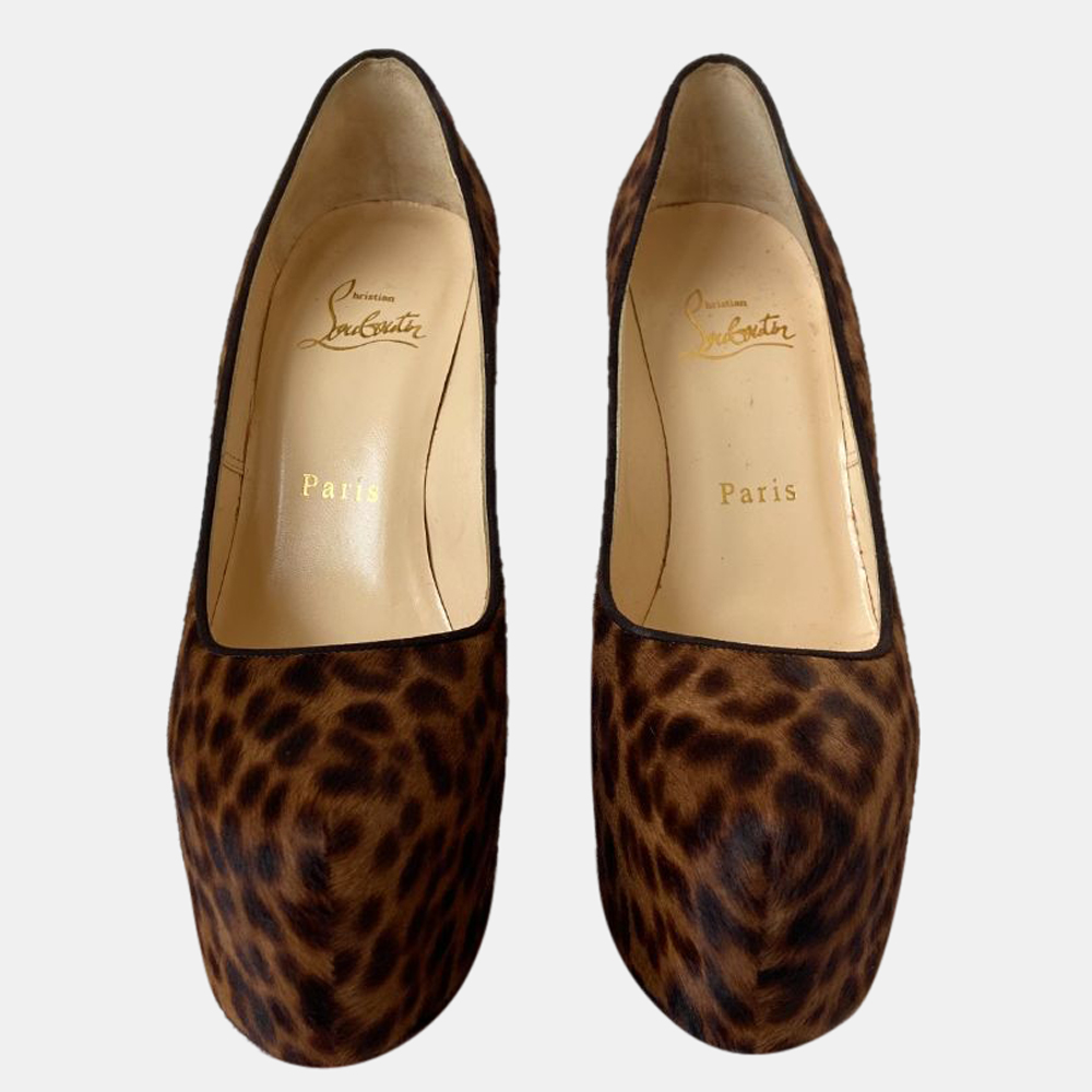 

Christian Louboutin Brown Leopard Print Calf Hair Bianca Platform Pumps Size EU