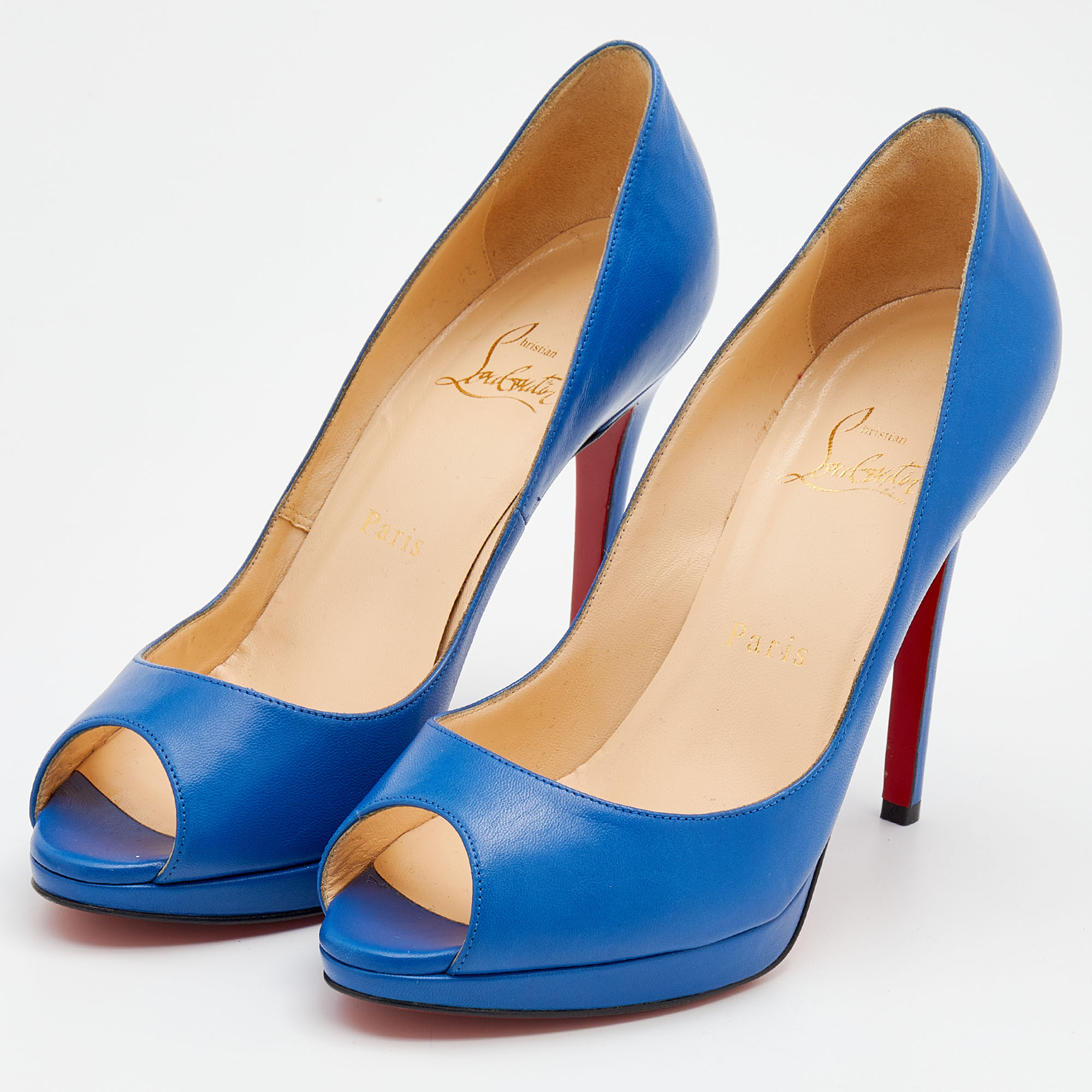 

Christian Louboutin Blue Leather Peep Toe Pumps Size