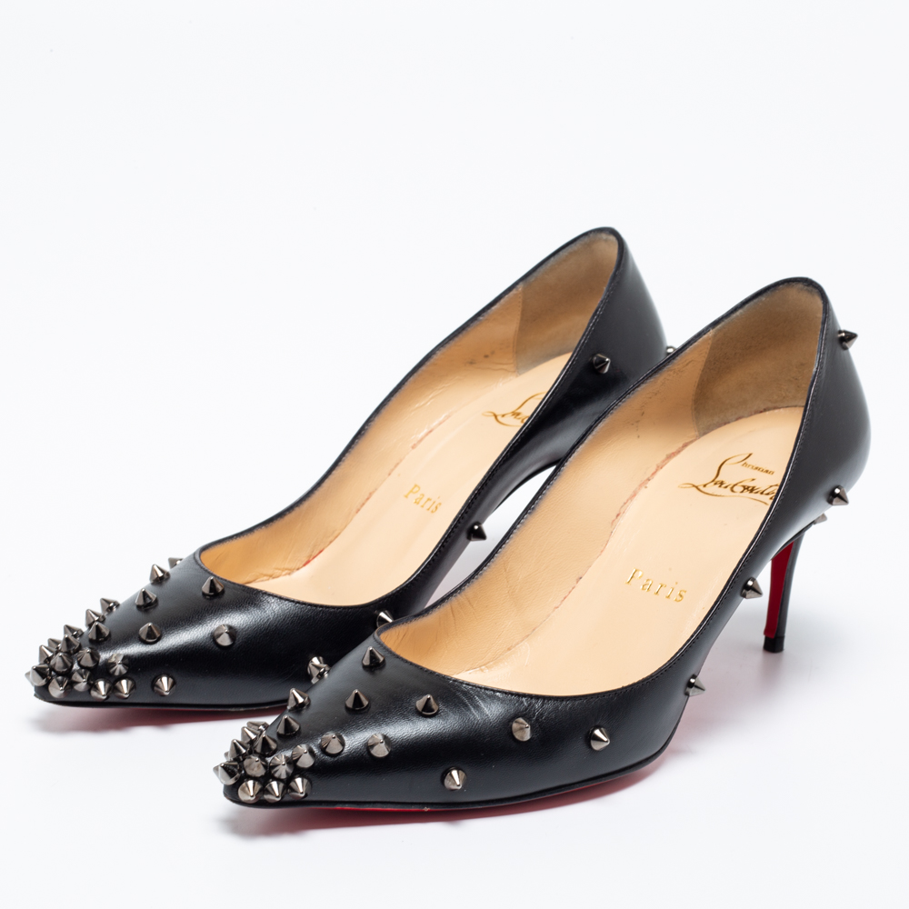 

Christian Louboutin Black Leather Degraspike Pointed Toe Pumps Size