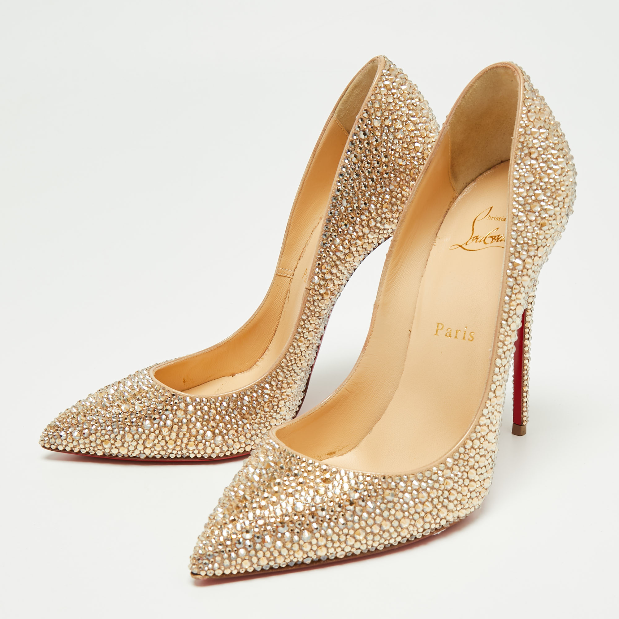 

Christian Louboutin Beige Strass 120 Crystal Pigalle Follies Pumps Size