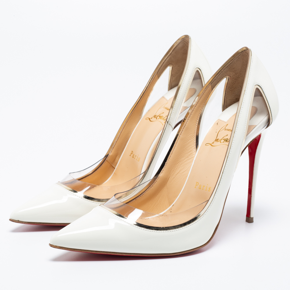 

Christian Louboutin White Patent Leather And PVC Cosmo Pointed Toe Pumps Size