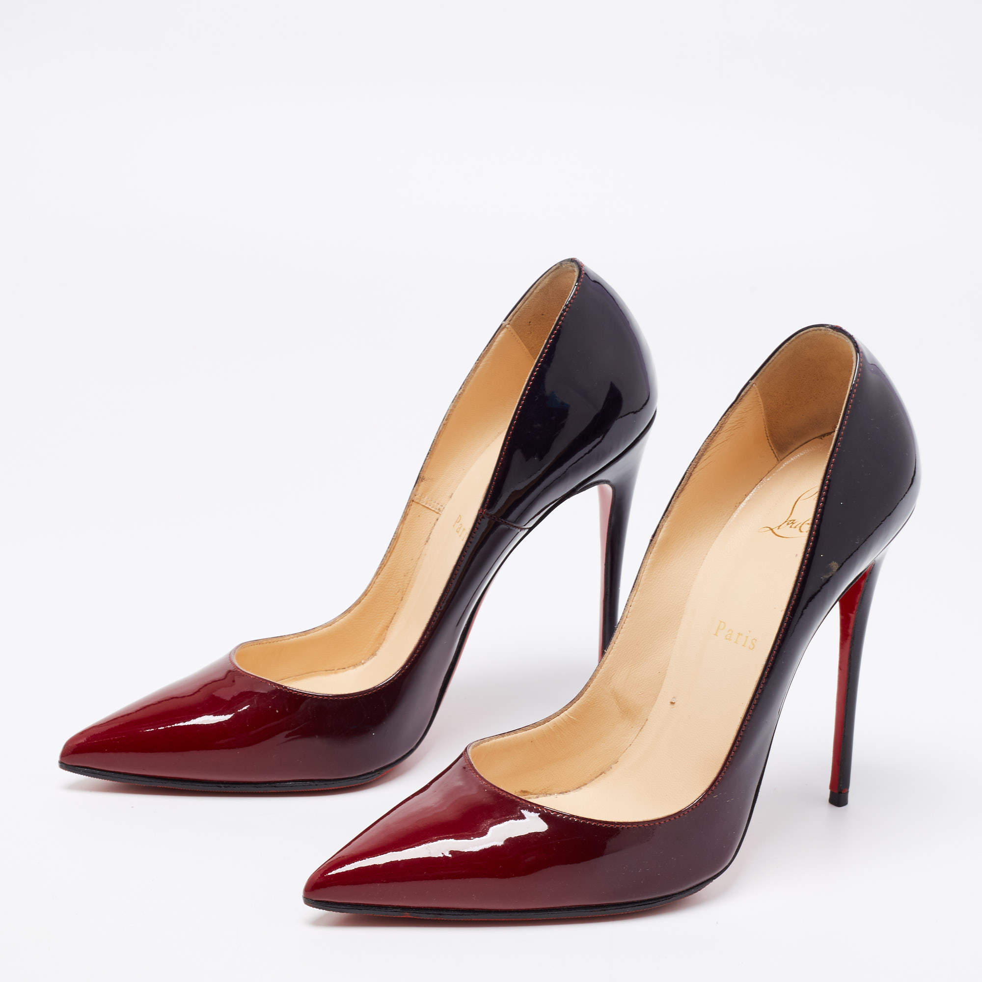 

Christian Louboutin Two-Tone Patent Leather So Kate Pumps Size, Black