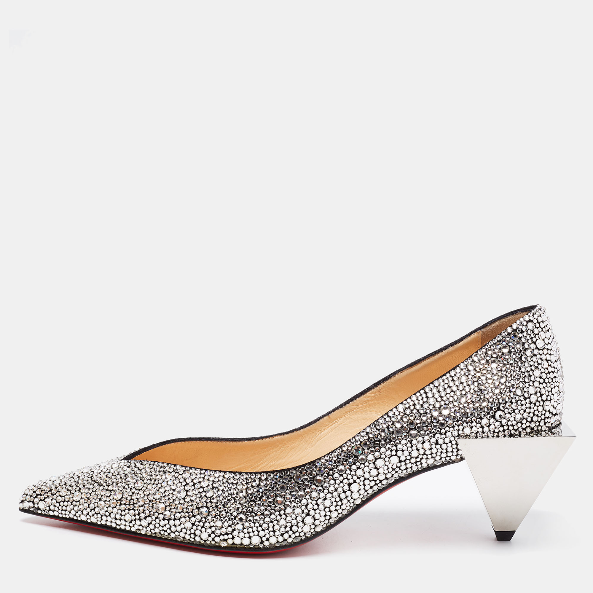 Pre-owned Christian Louboutin Silver Suede Galaxister Strass Pumps Size 37