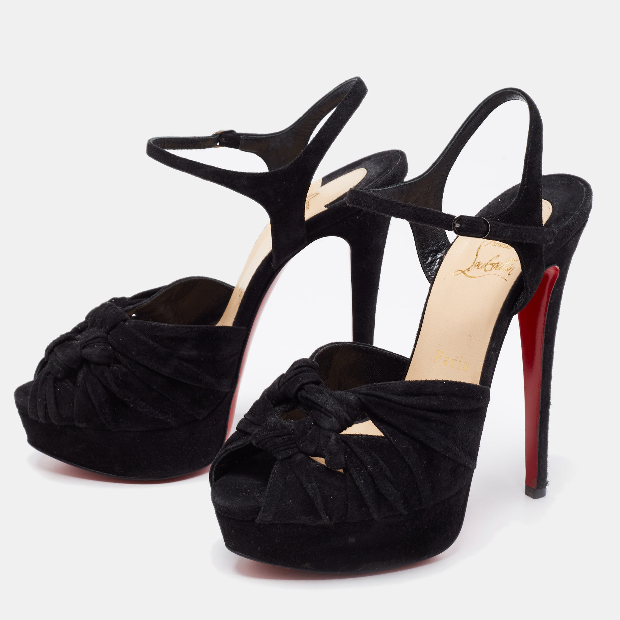 

Christian Louboutin Black Suede Loescadiva Ankle-Strap Platform Sandals Size