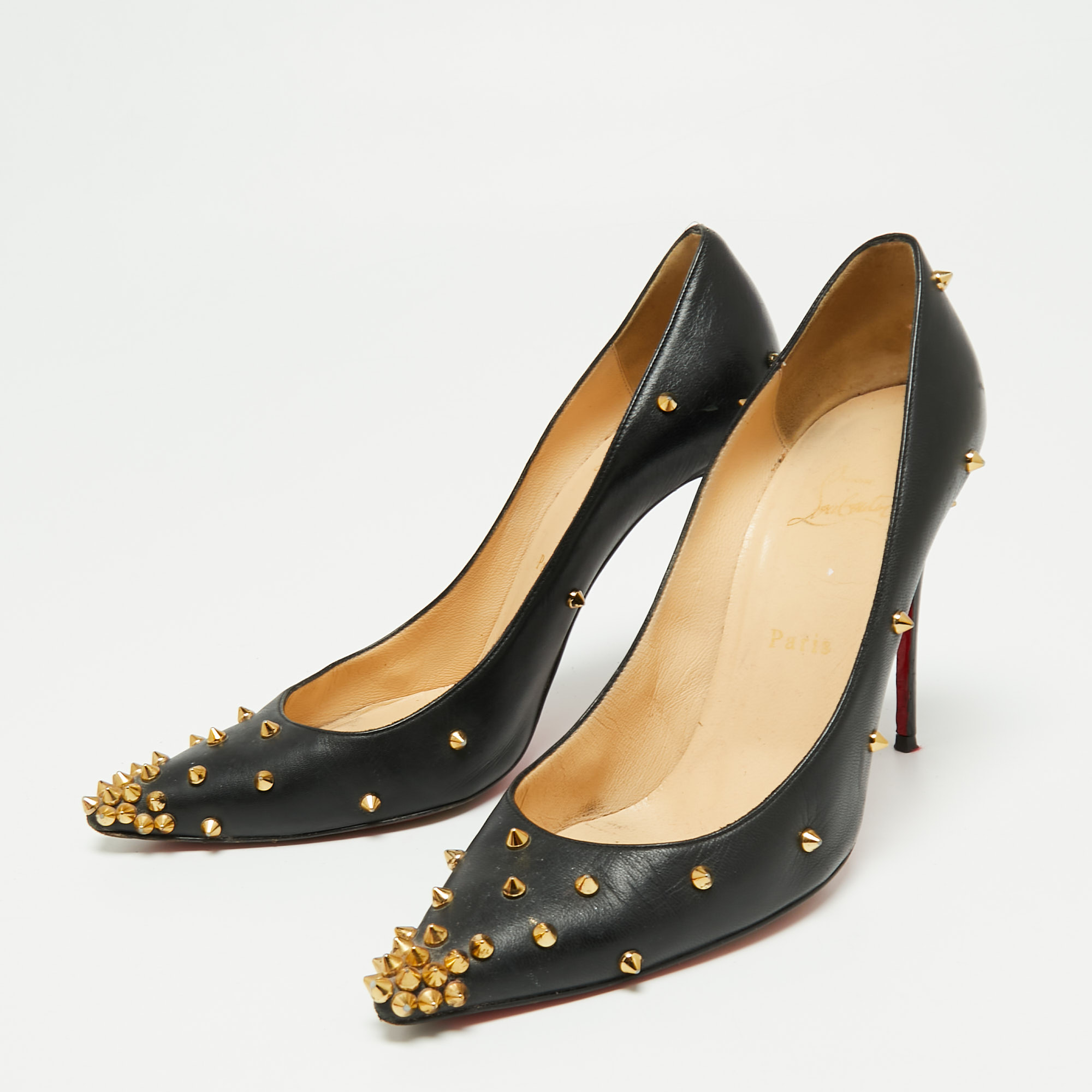 

Christian Louboutin Black Leather Degraspike Pumps Size