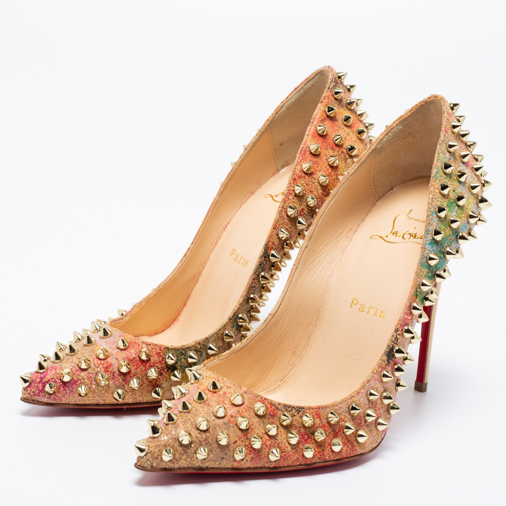 

Christian Louboutin Beige Cork Follies Spikes Pointed Toe Pumps Size