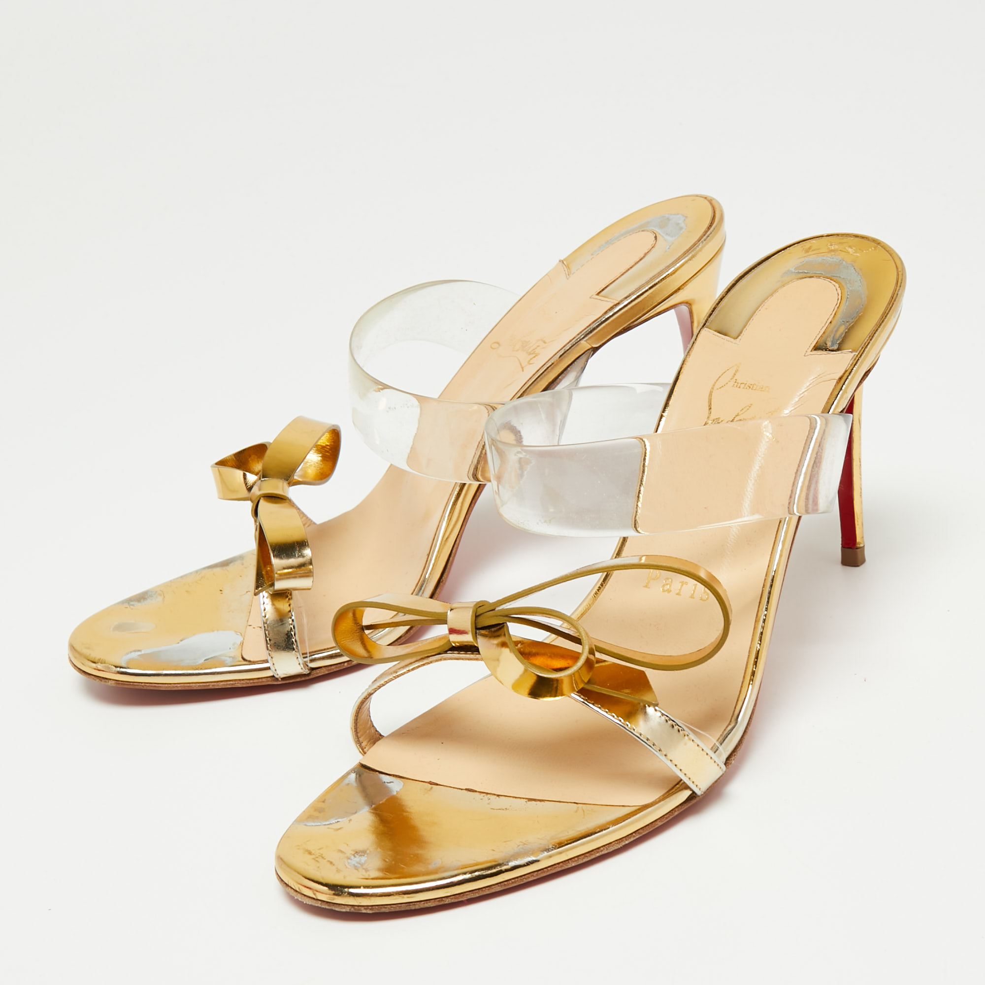 

Christian Louboutin Gold Leather And PCV Just Nothing Sandals Size