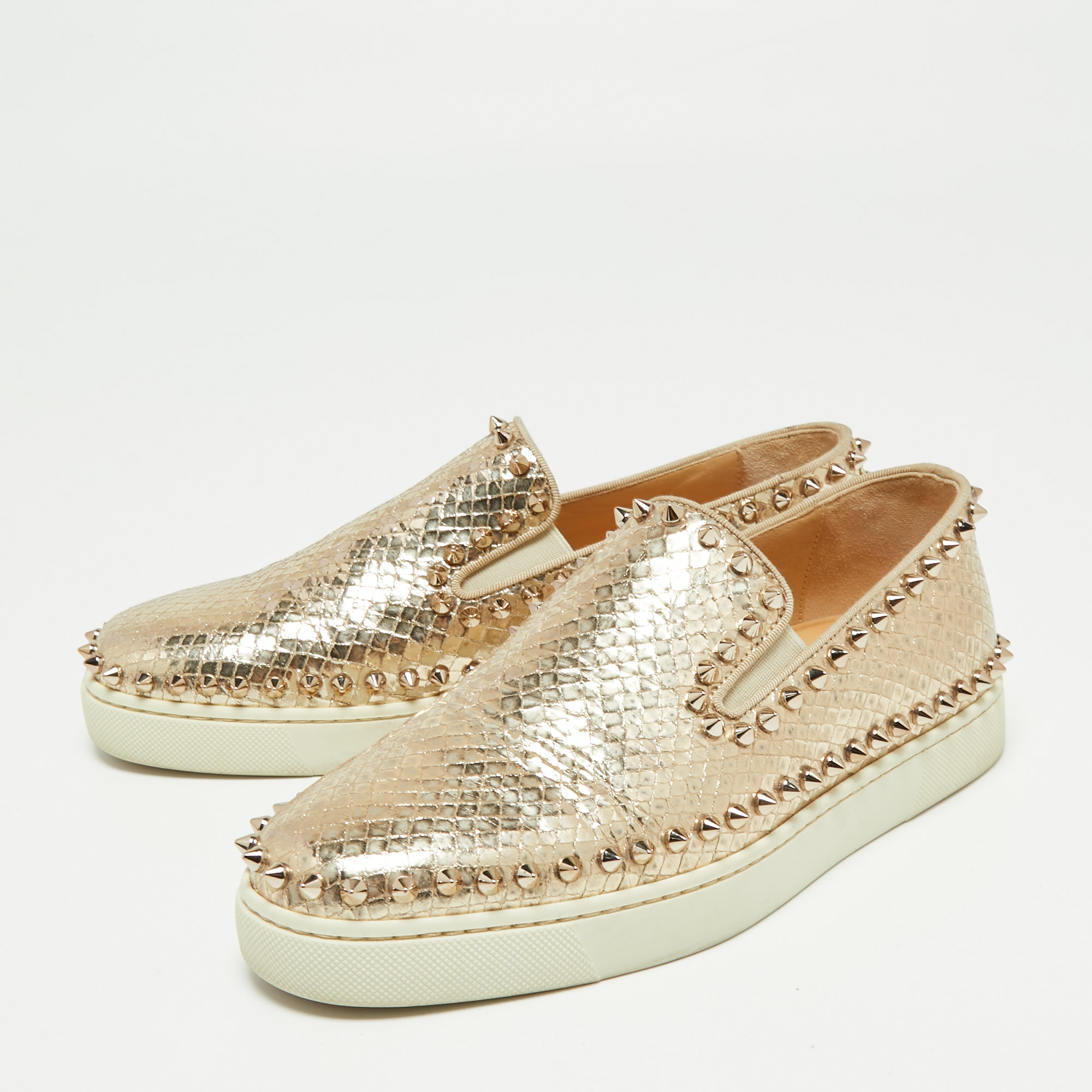 

Christian Louboutin Gold Python Embossed Leather Pik Boat Slip On Sneakers Size