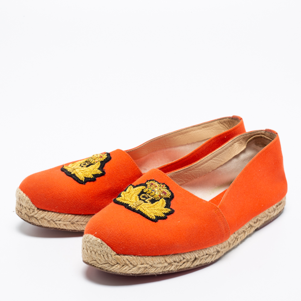 

Christian Louboutin Orange Canvas Galia Espadrille Flats Size