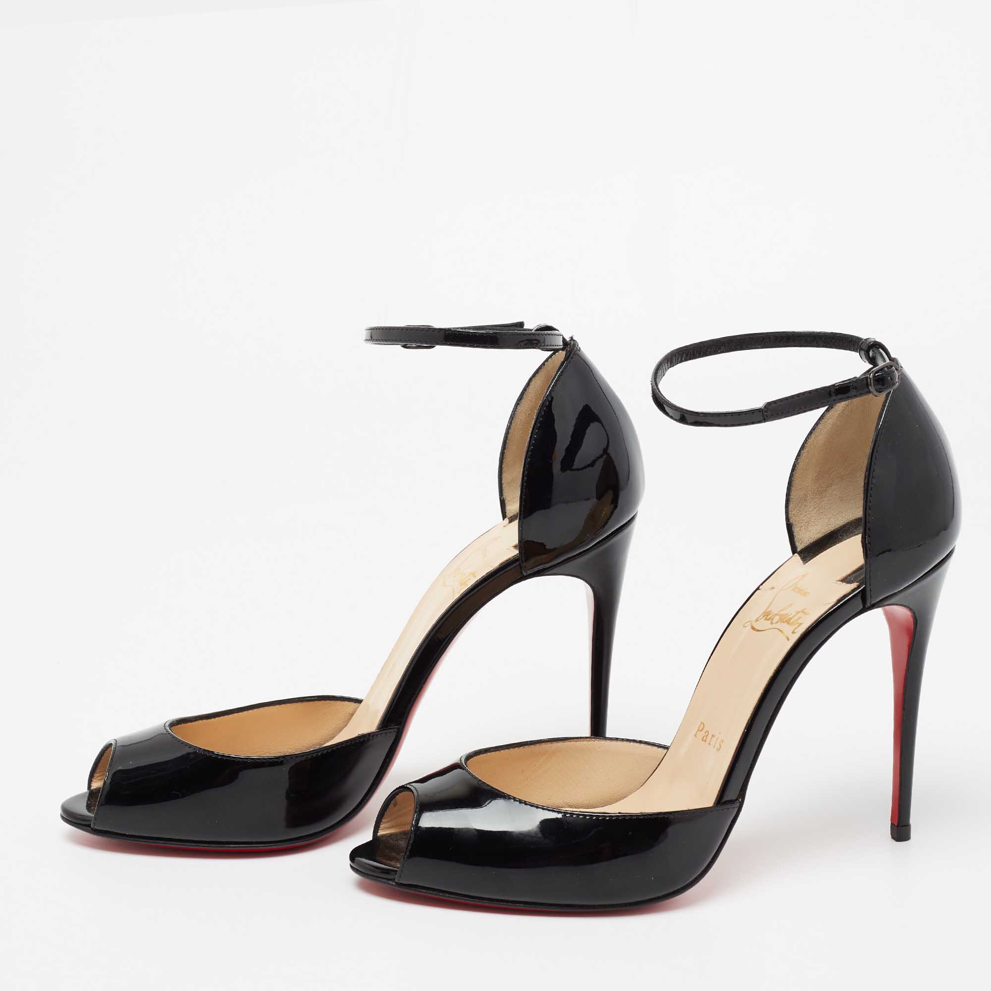 

Christian Louboutin Black Patent Leather Madame Claude D'orsay Pumps Size
