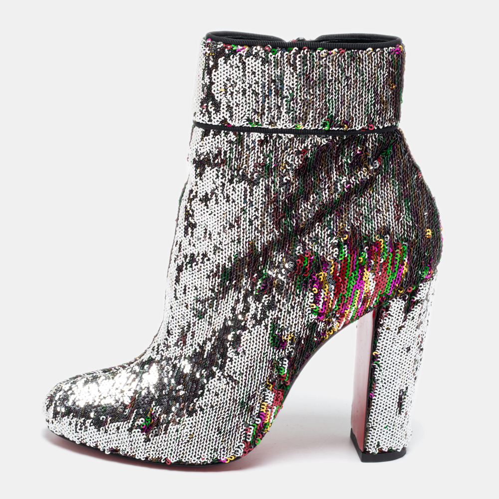 Pre-owned Christian Louboutin Multicolor Sequins Moulamax Ankle Booties Size 38.5