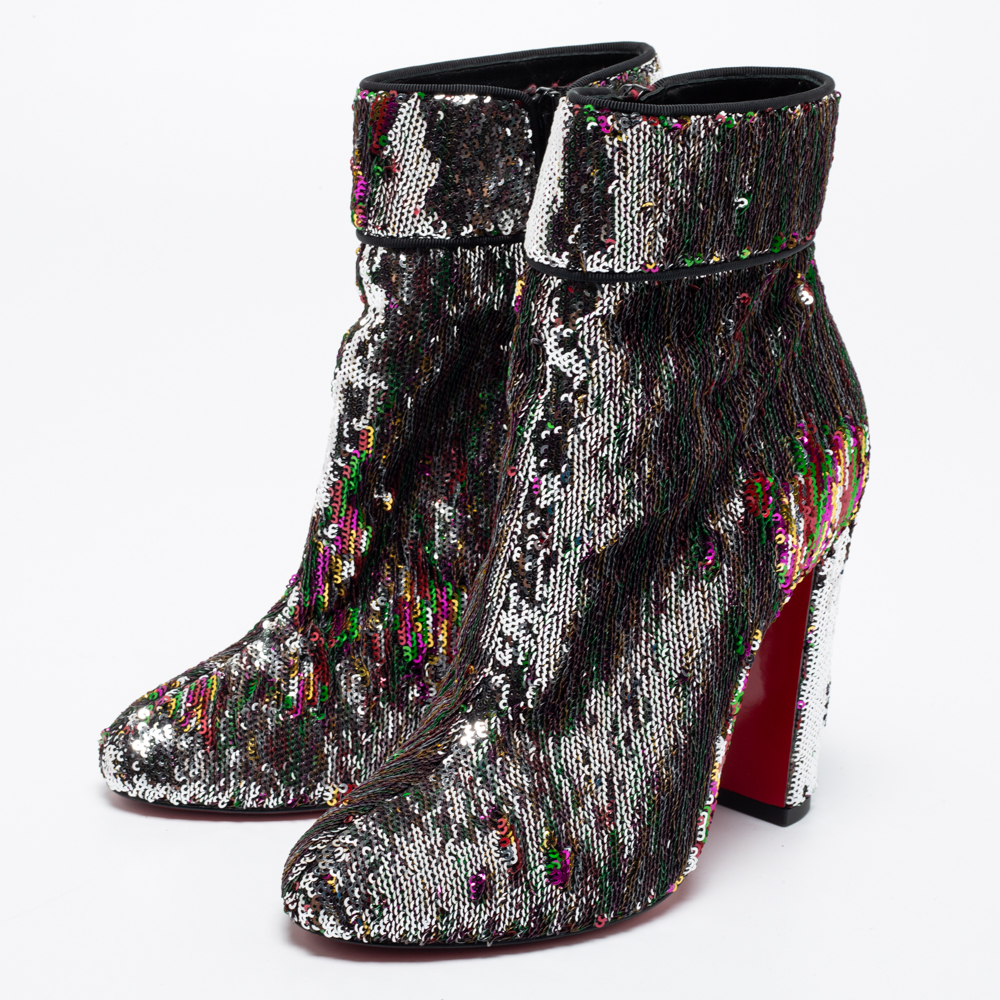 

Christian Louboutin Multicolor Sequins Moulamax Ankle Booties Size