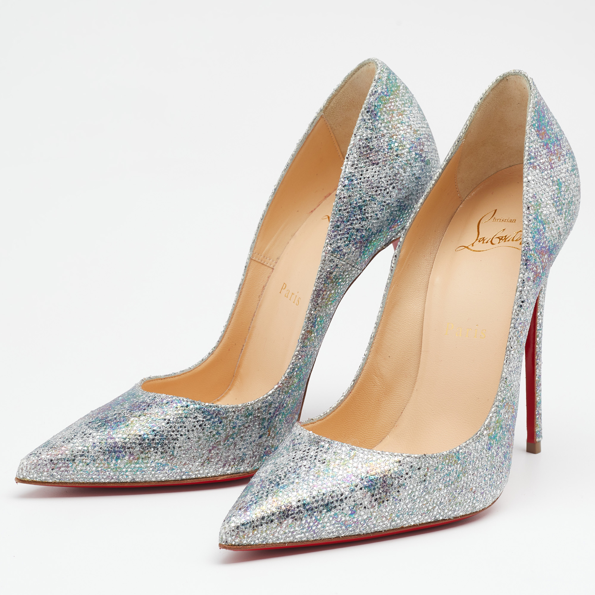 

Christian Louboutin Multicolor Glitter Fabric So Kate Pointed Toe Pumps Size