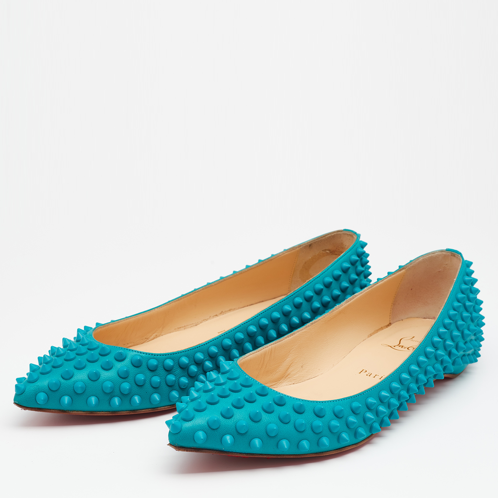 

Christian Louboutin Blue Leather Pigalle Spike Ballet Flats Size