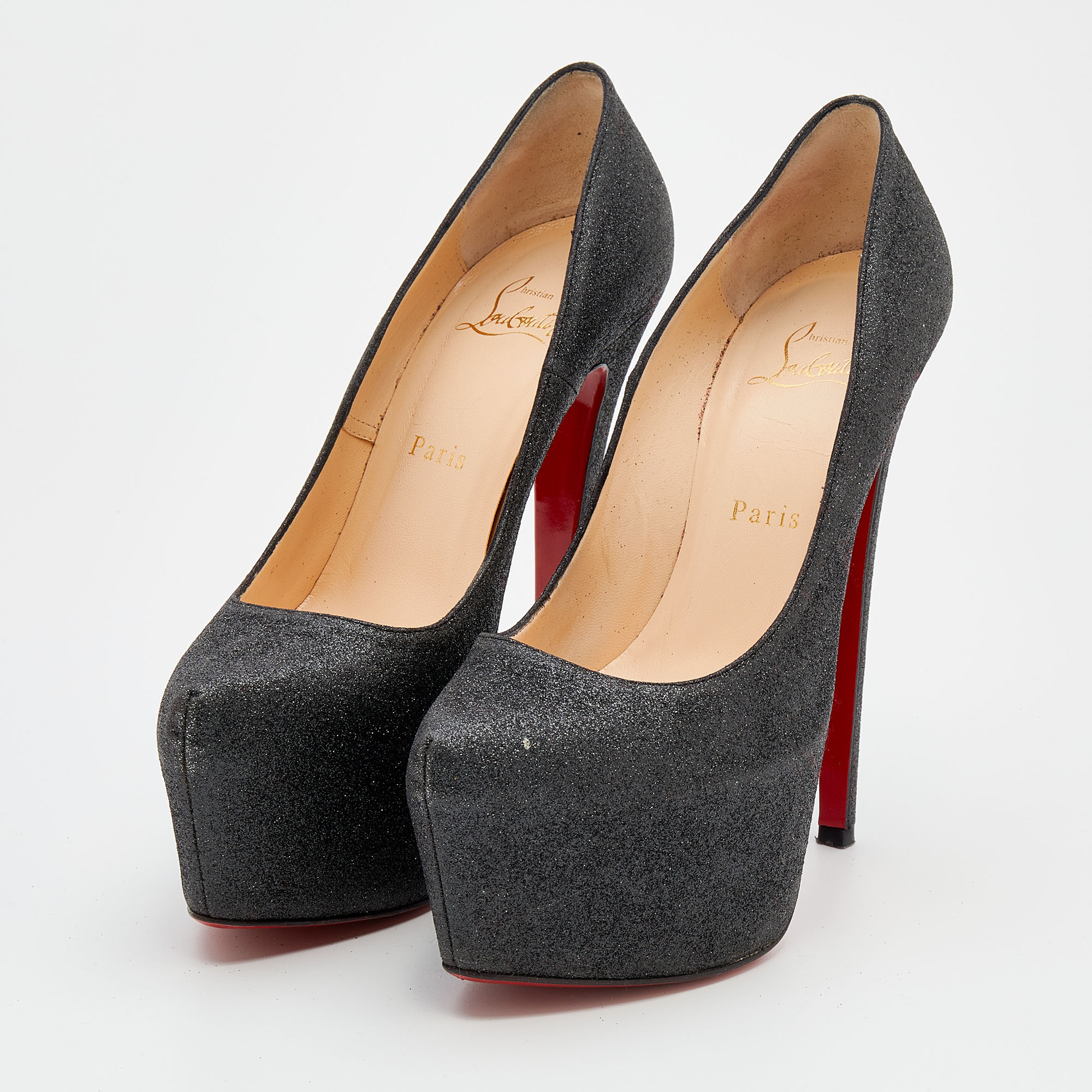 

Christian Louboutin Black Glitter Daffodile Platform Pumps Size