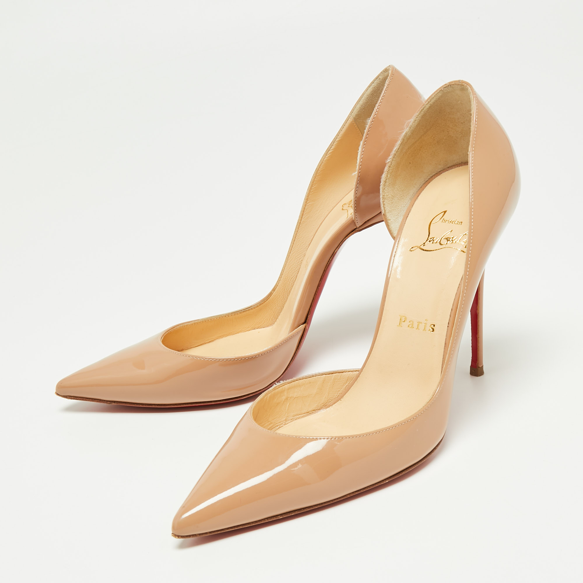 

Christian Louboutin Beige Patent Leather Iriza D'orsay Pumps Size