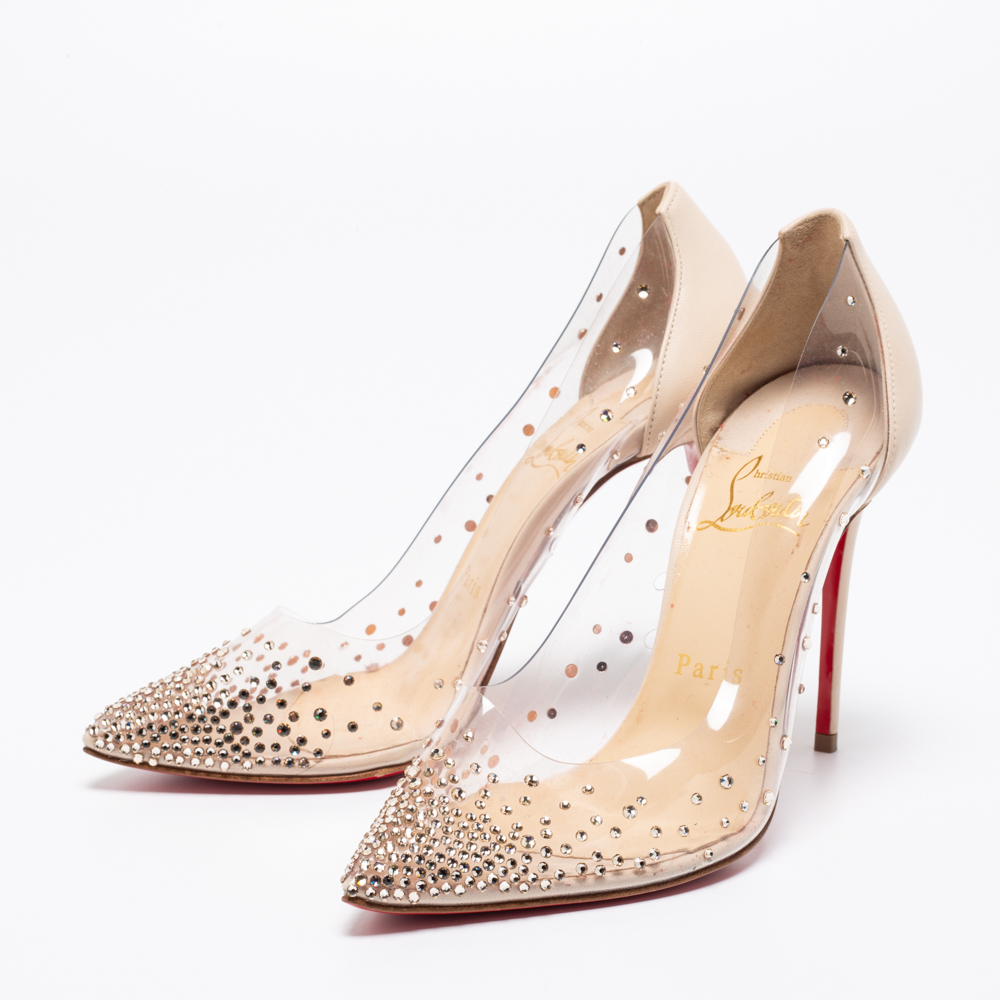 

Christian Louboutin Beige Leather and PVC Degrastrass Pumps Size