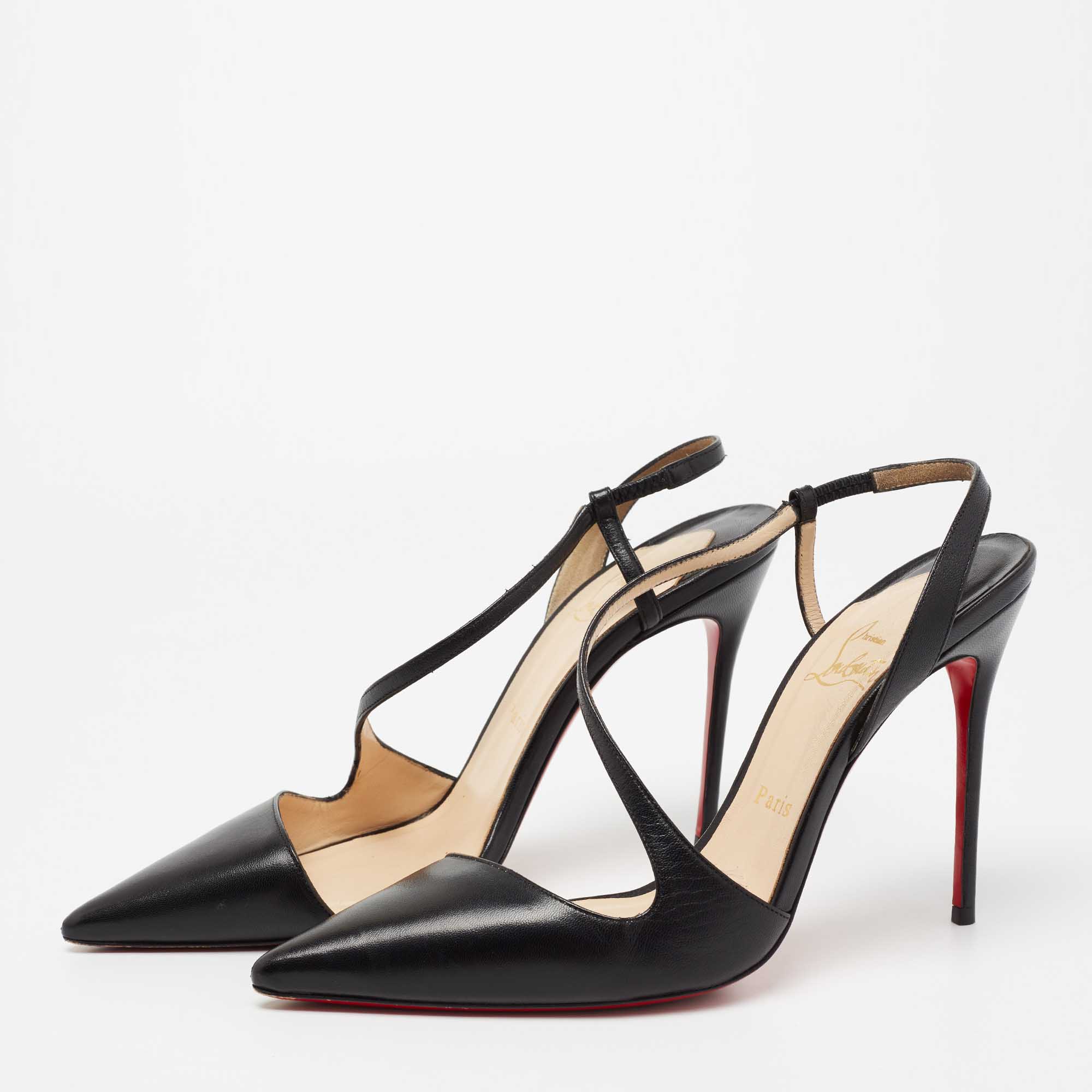 

Christian Louboutin Black Leather Brandina Slingback Sandals Size