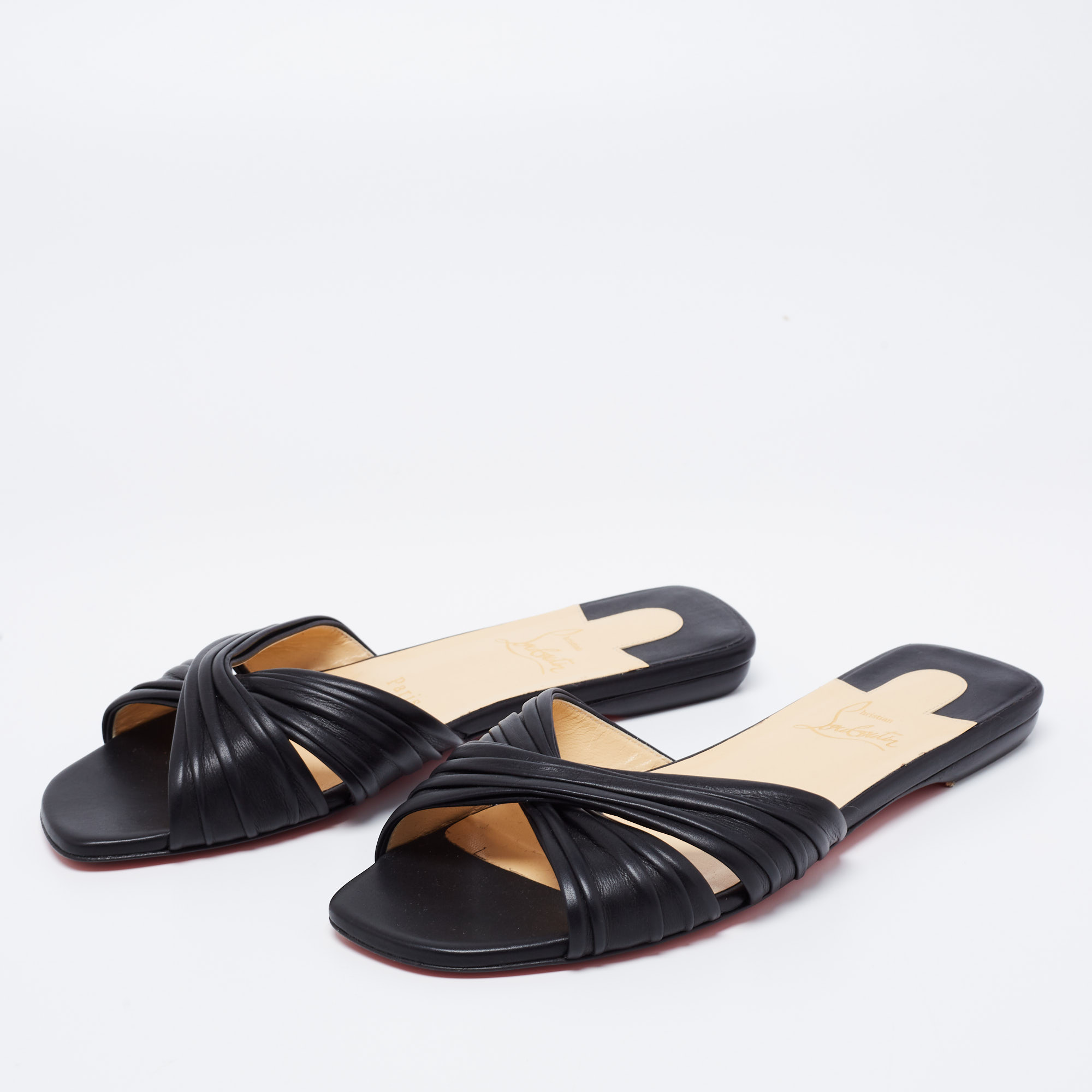 

Christian Louboutin Black Leather Nicol Flat Slides Size