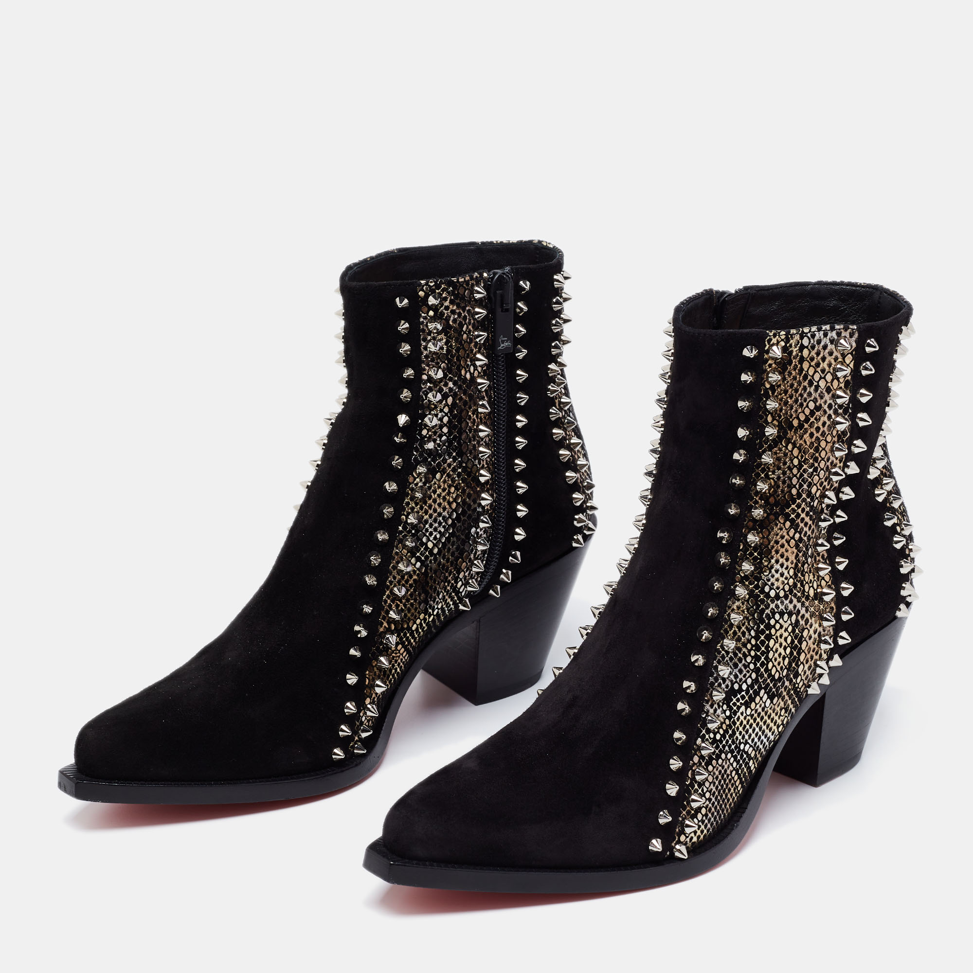 

Christian Louboutin Black Suede And Snake Print Leather Ankle Boots Size