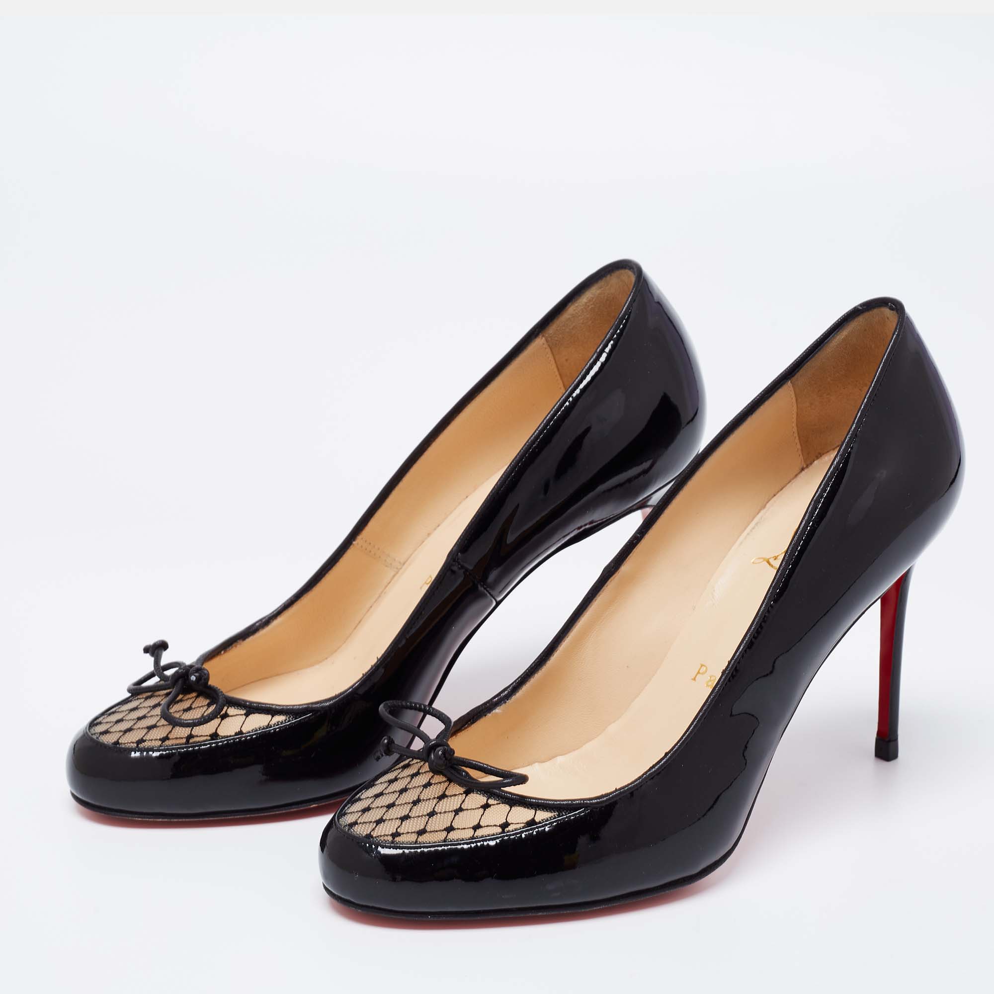 

Christian Louboutin Black Patent Leather and Mesh A La Peche Pumps Size