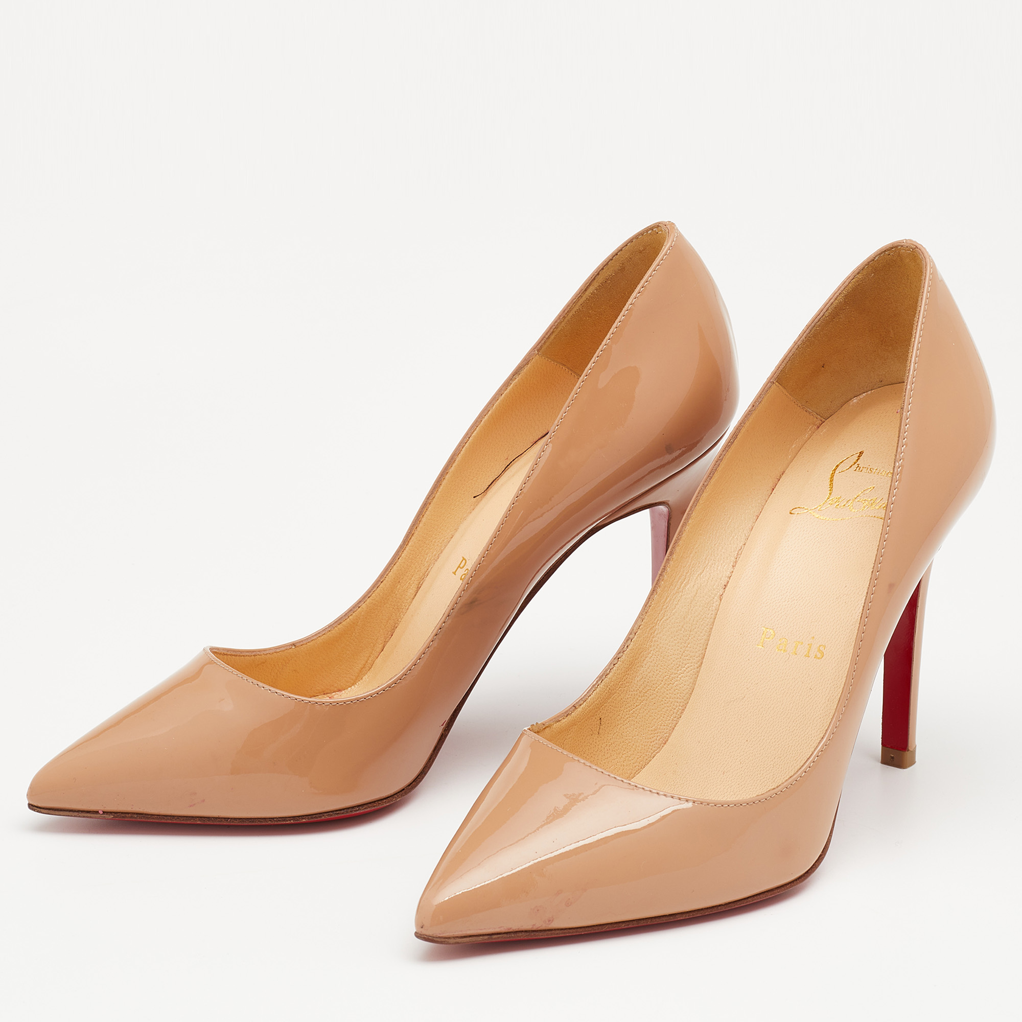 

Christian Louboutin Beige Patent Leather Pigalle Pointed Toe Pumps Size