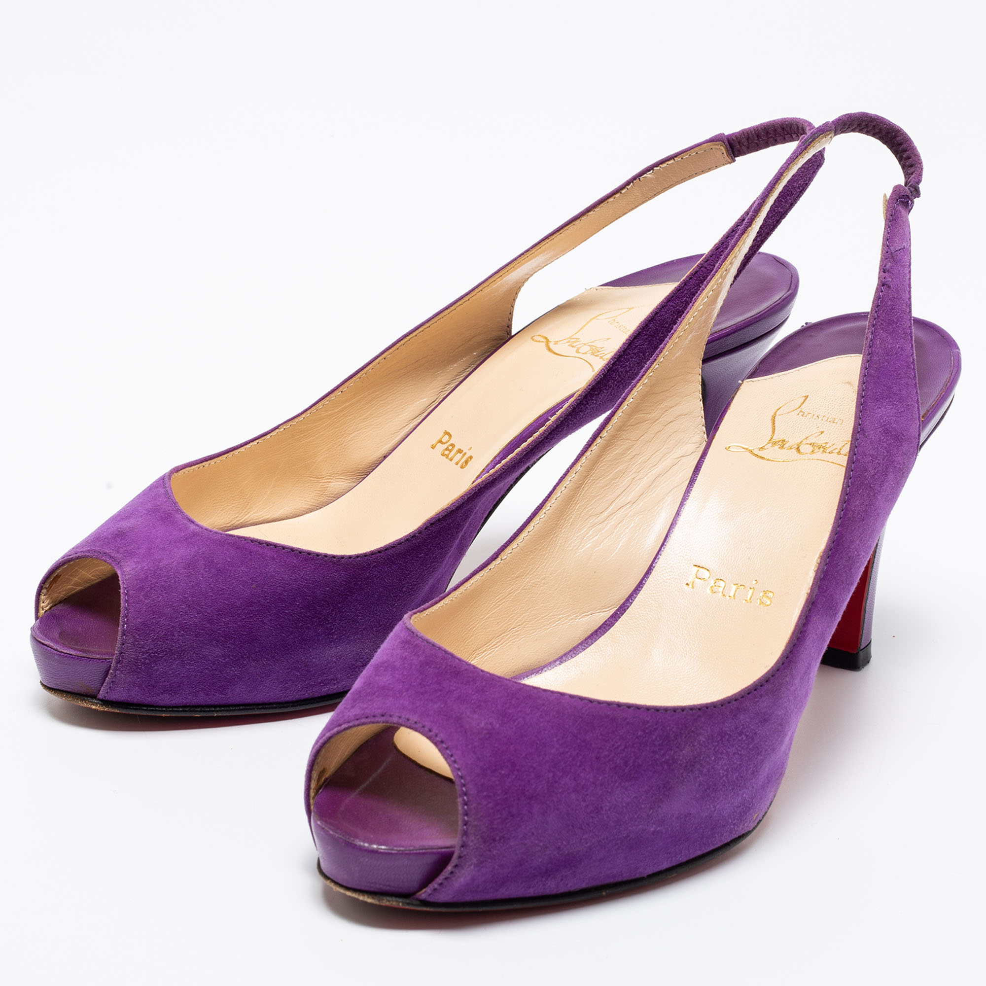 

Christian Louboutin Purple Suede No Prive Slingback Pumps Size