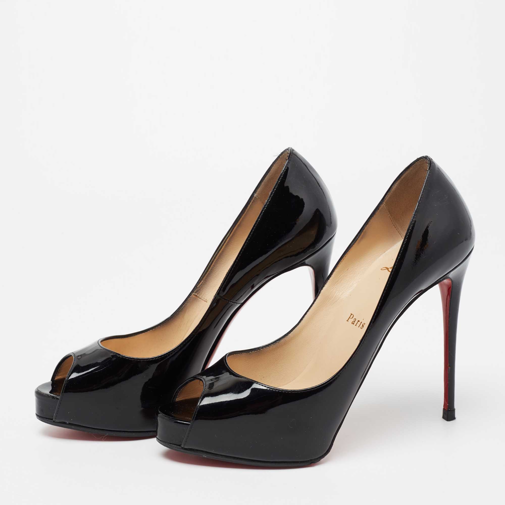 

Christian Louboutin Black Patent Leather Very Prive Peep Toe Platform Pumps Size