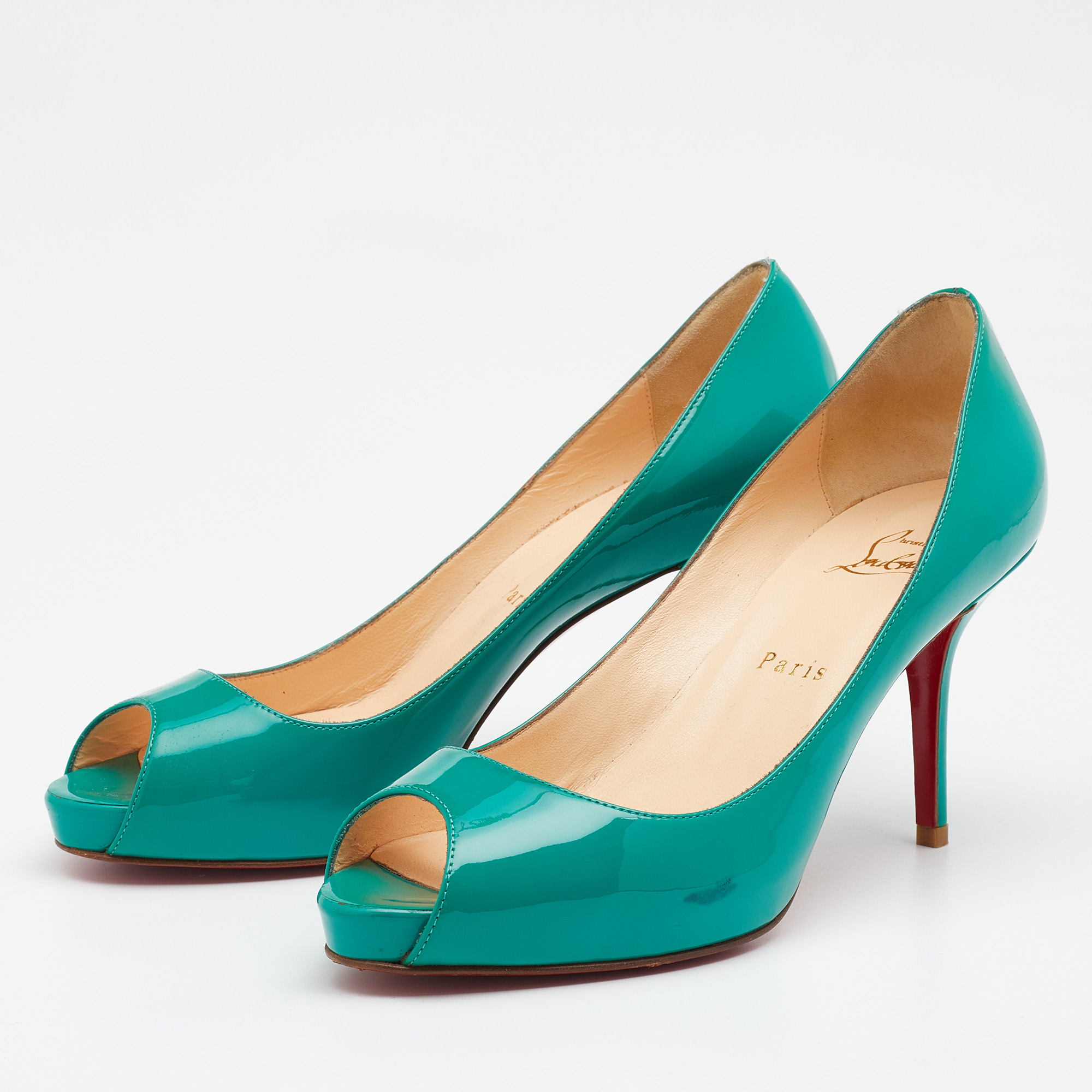 

Christian Louboutin Green Patent Leather Very Prive Platform Pumps Size