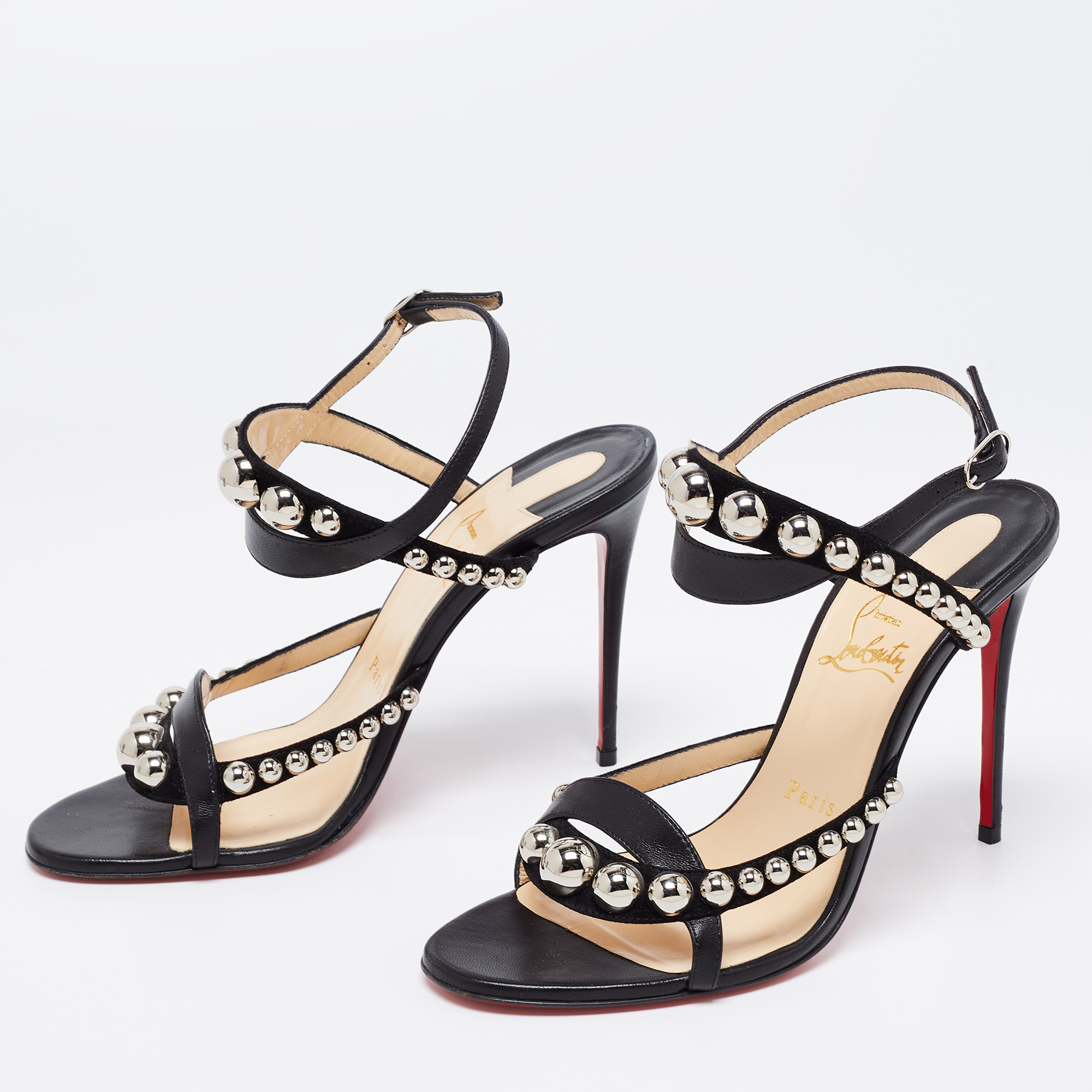 

Christian Louboutin Black Leather Galeria Studded Sandals Size