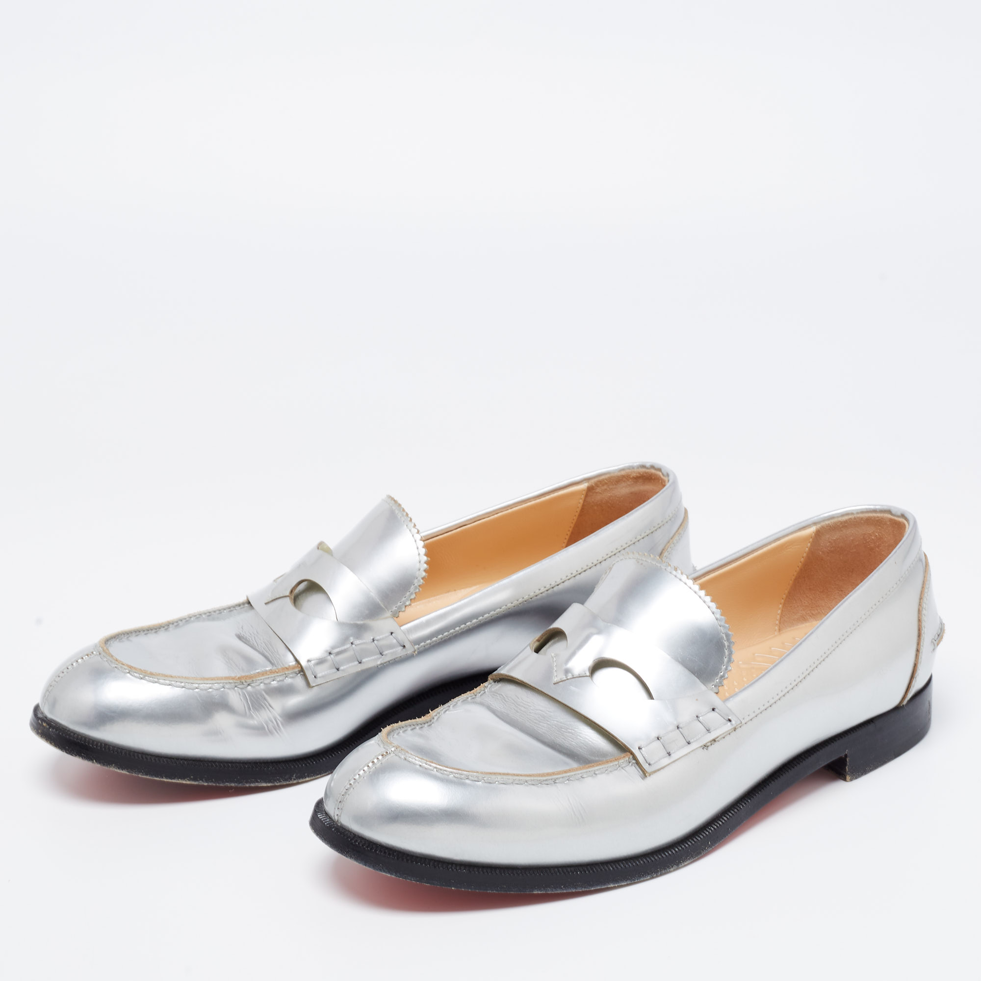 

Christian Louboutin Silver Leather Penny Loafers Size