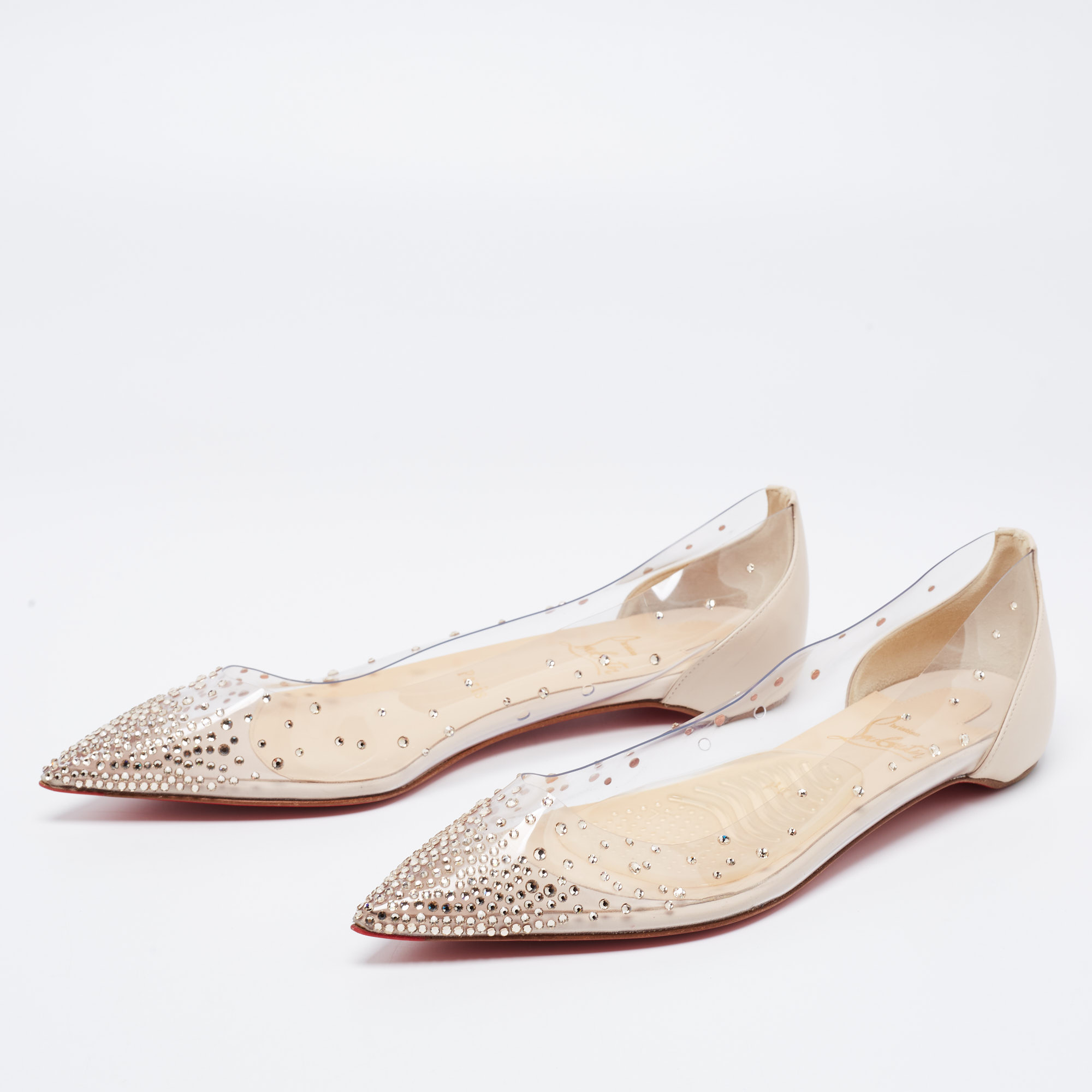 

Christian Louboutin Cream PVC and Leather Degrastrass Pointed-Toe Ballet Flats Size