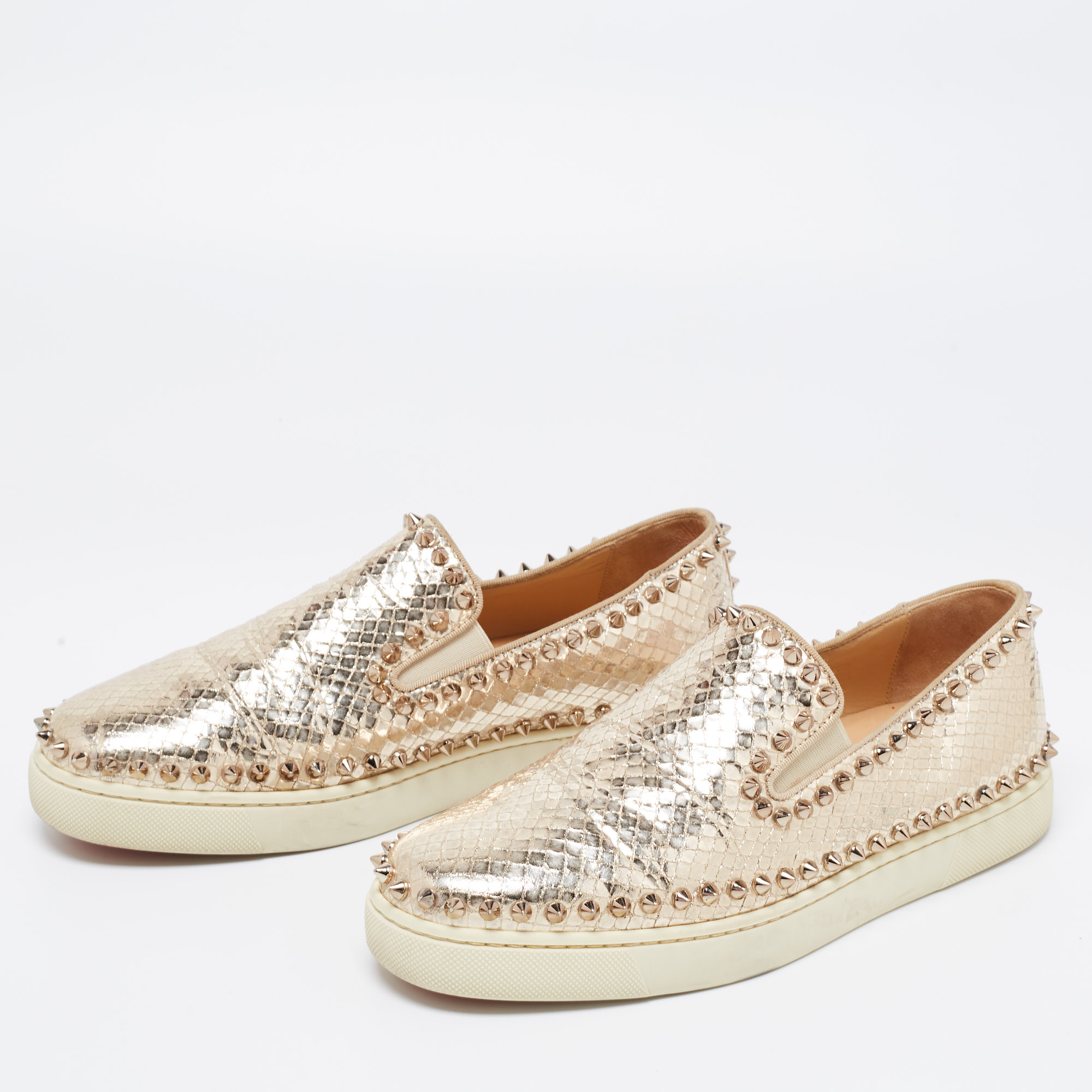 

Christian Louboutin Gold Python Embossed Leather Pik Boat Slip On Sneakers Size