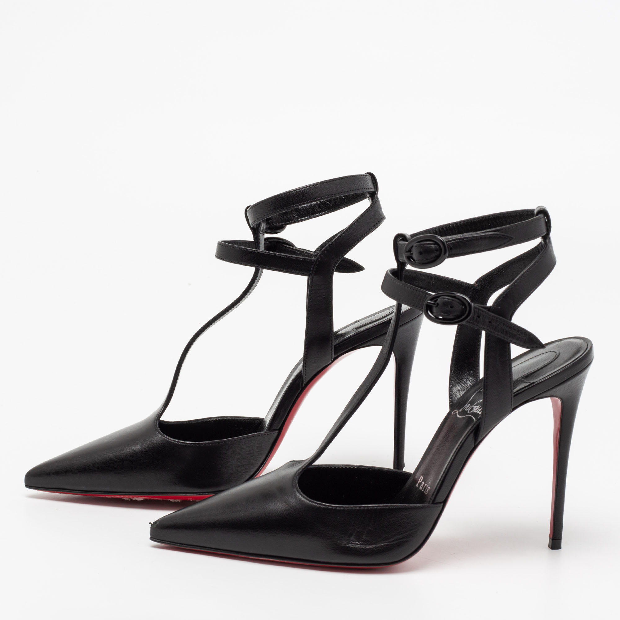 

Christian Louboutin Black Leather Maravilla Ankle-Strap Pumps Size