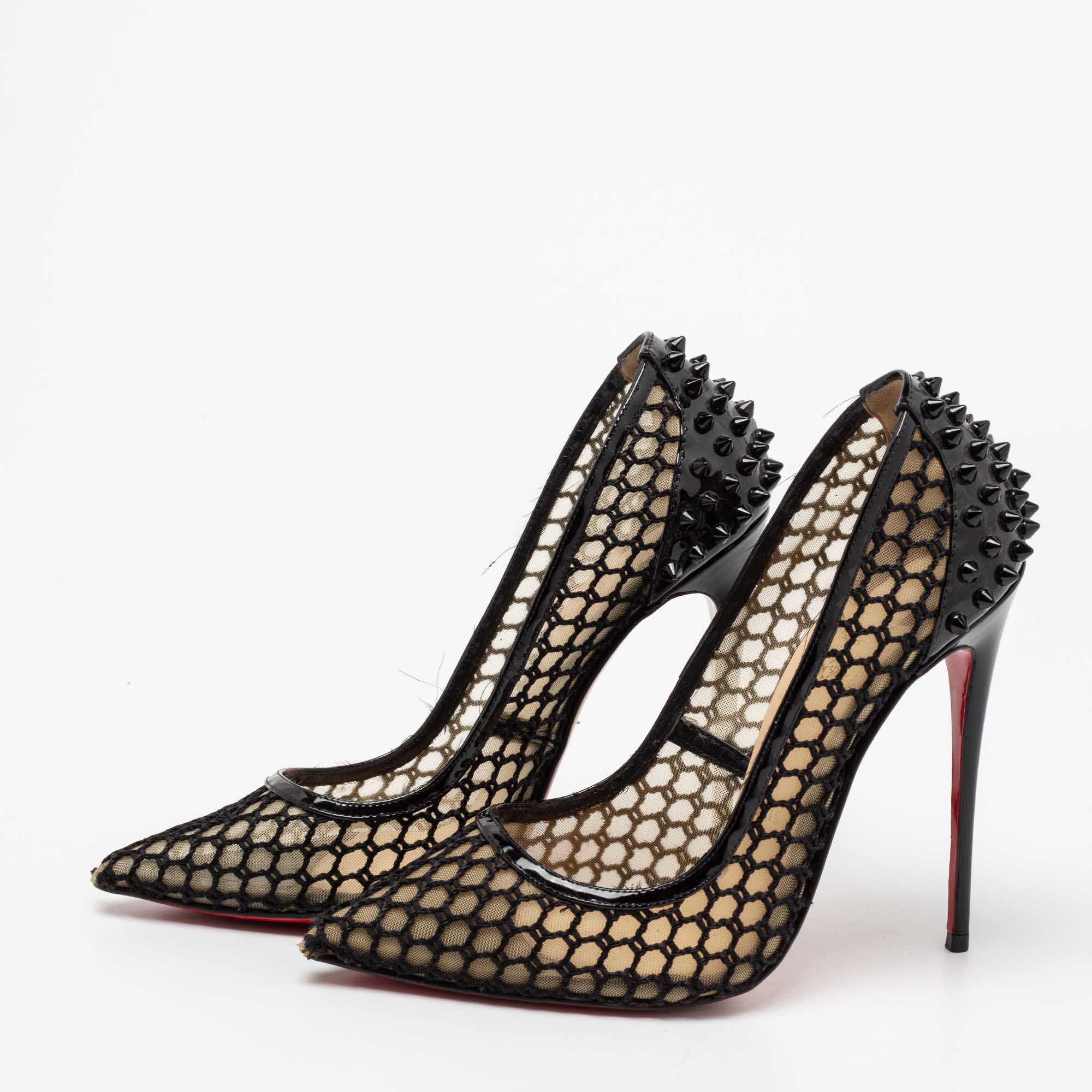 

Christian Louboutin Black Lace and Patent Leather Guni Pumps Size