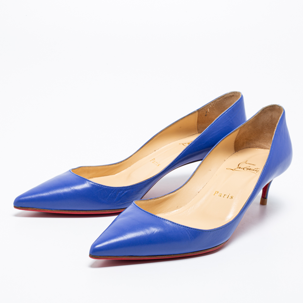 

Christian Louboutin Blue Leather Kate 55 Pointed Toe Pumps Size