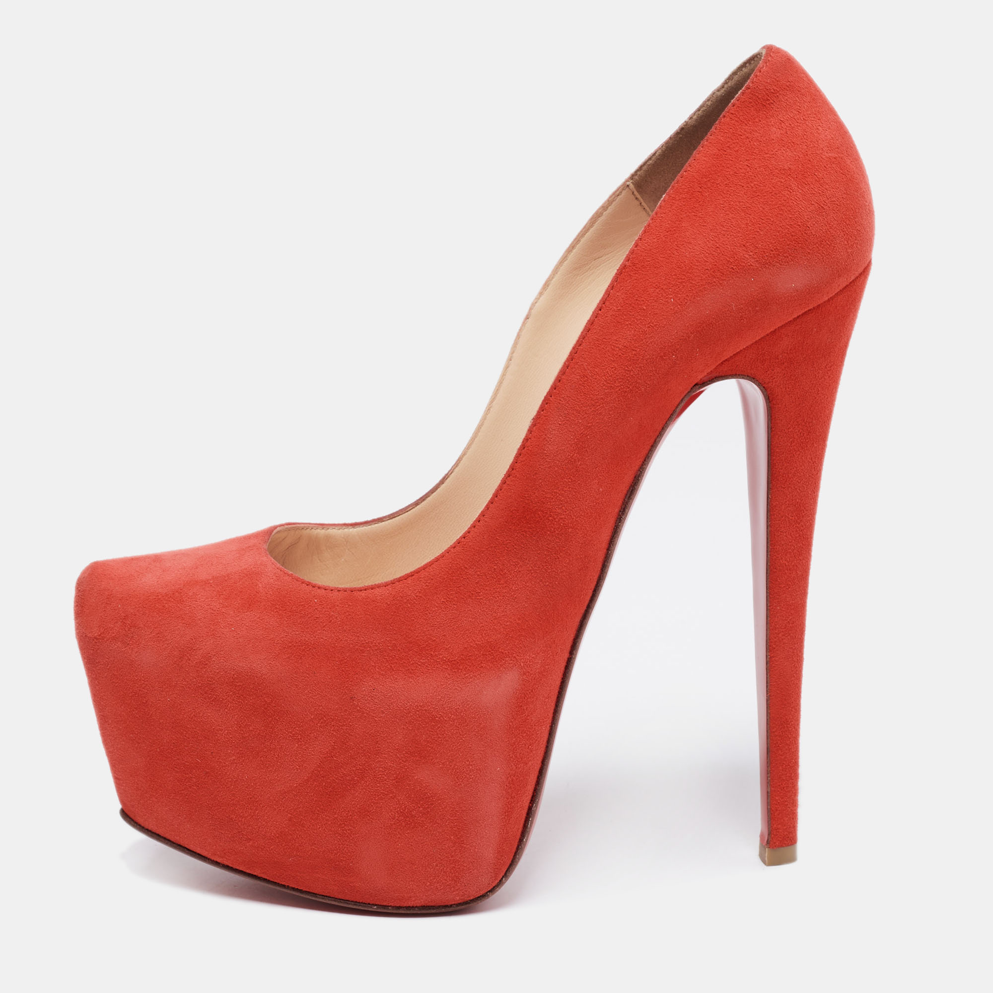 

Christian Louboutin Coral Red Suede Daffodile Platform Pumps Size