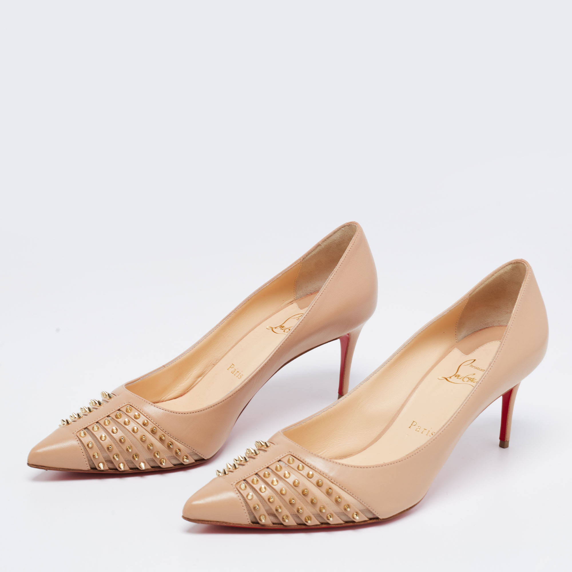 

Christian Louboutin Beige Leather Bareta Spike Pumps Size