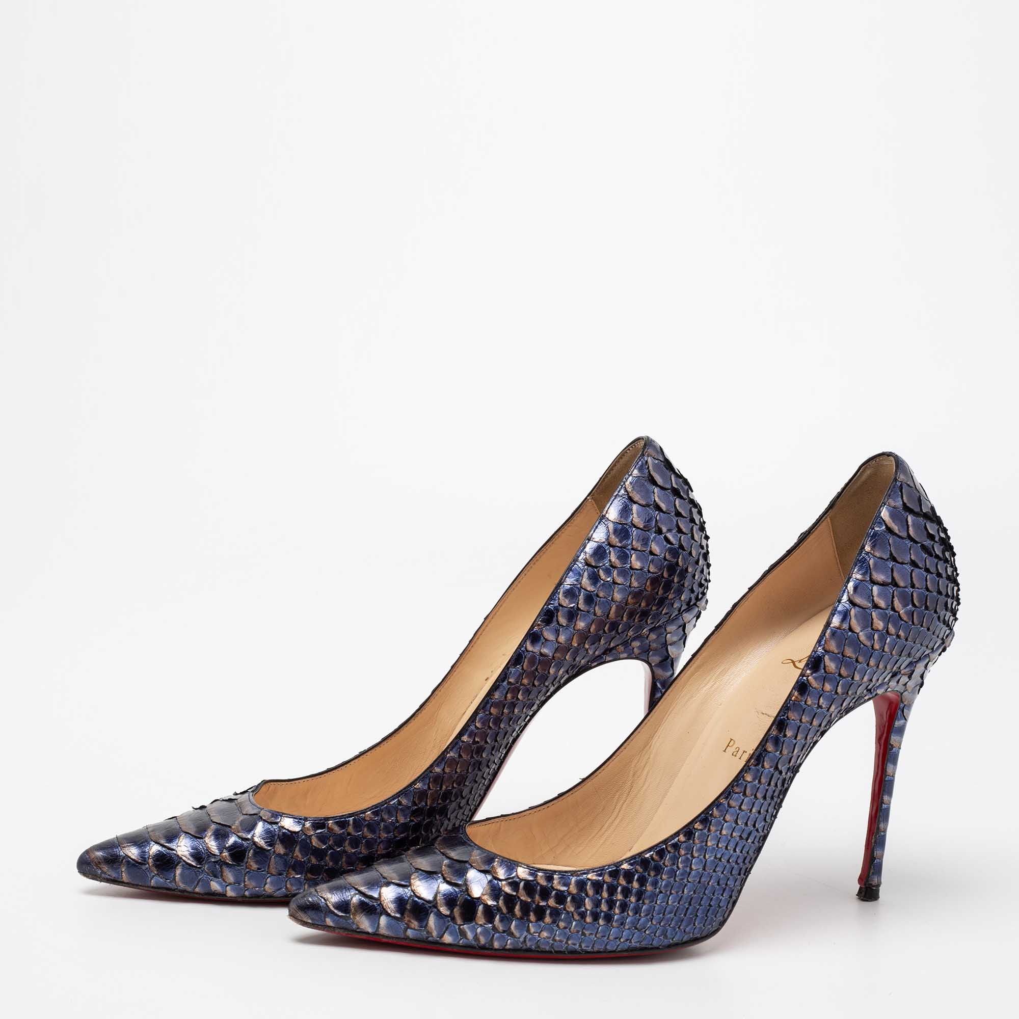 

Christian Louboutin Metallic Blue Python Leather Kate Pumps Size