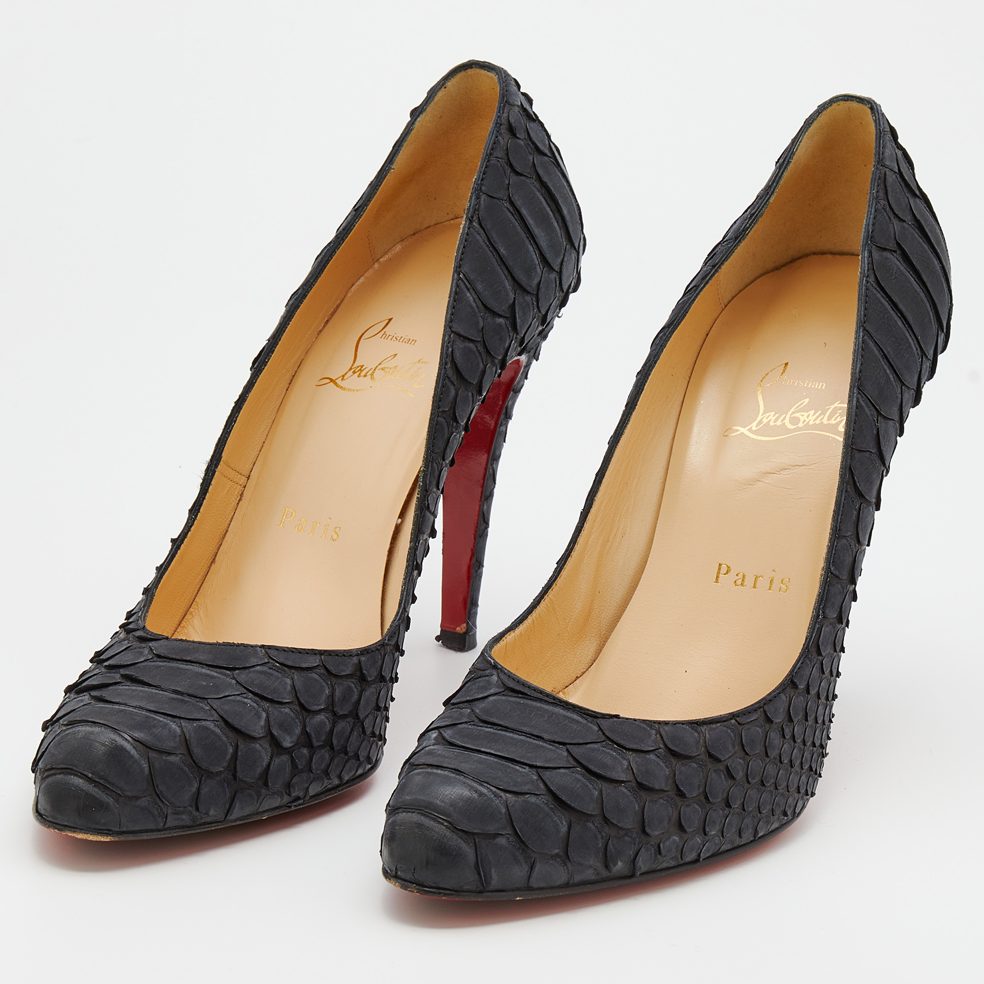 

Christian Louboutin Black Python Fifi Pumps Size