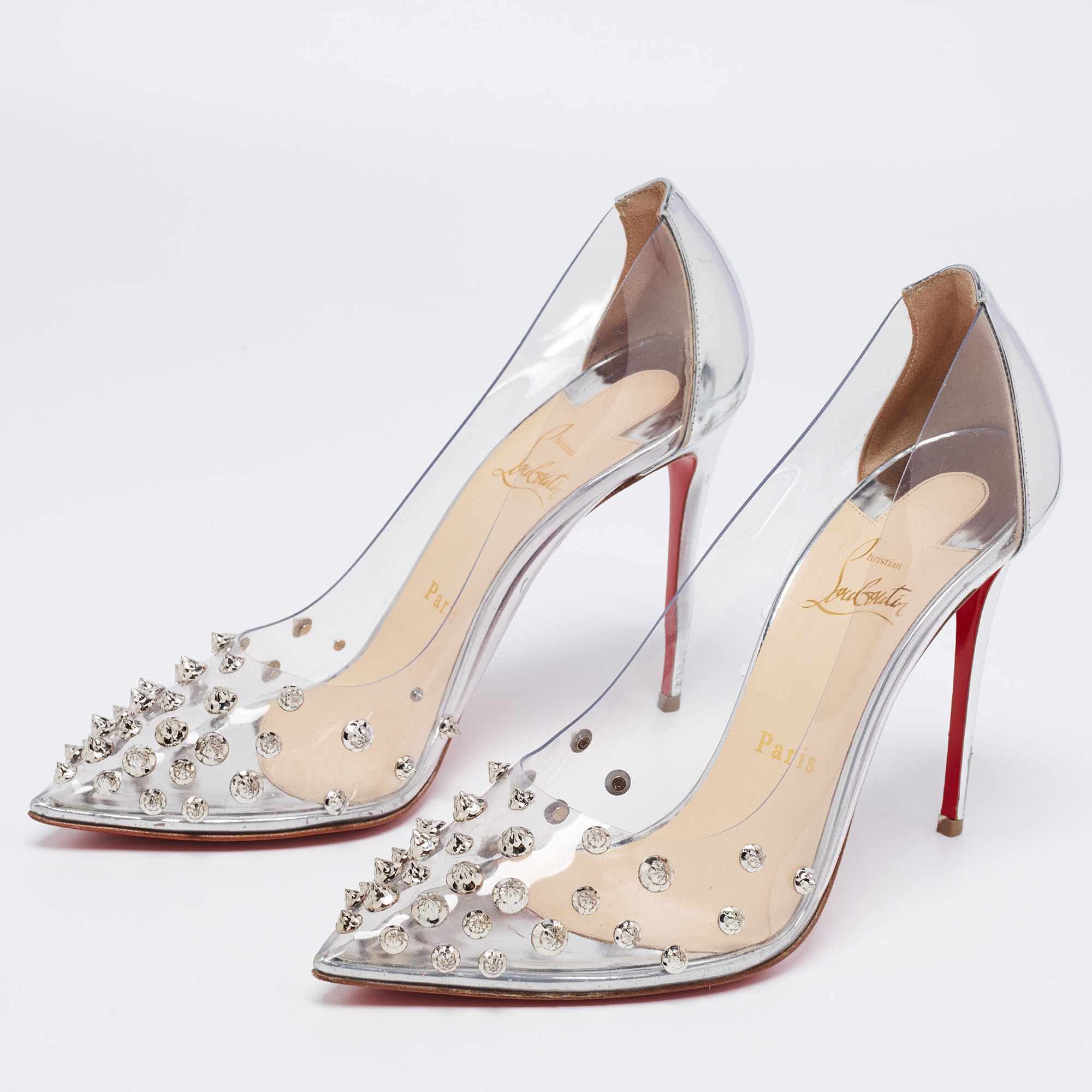 

Christian Louboutin Silver PVC And Patent Leather Collaclou Pumps Size