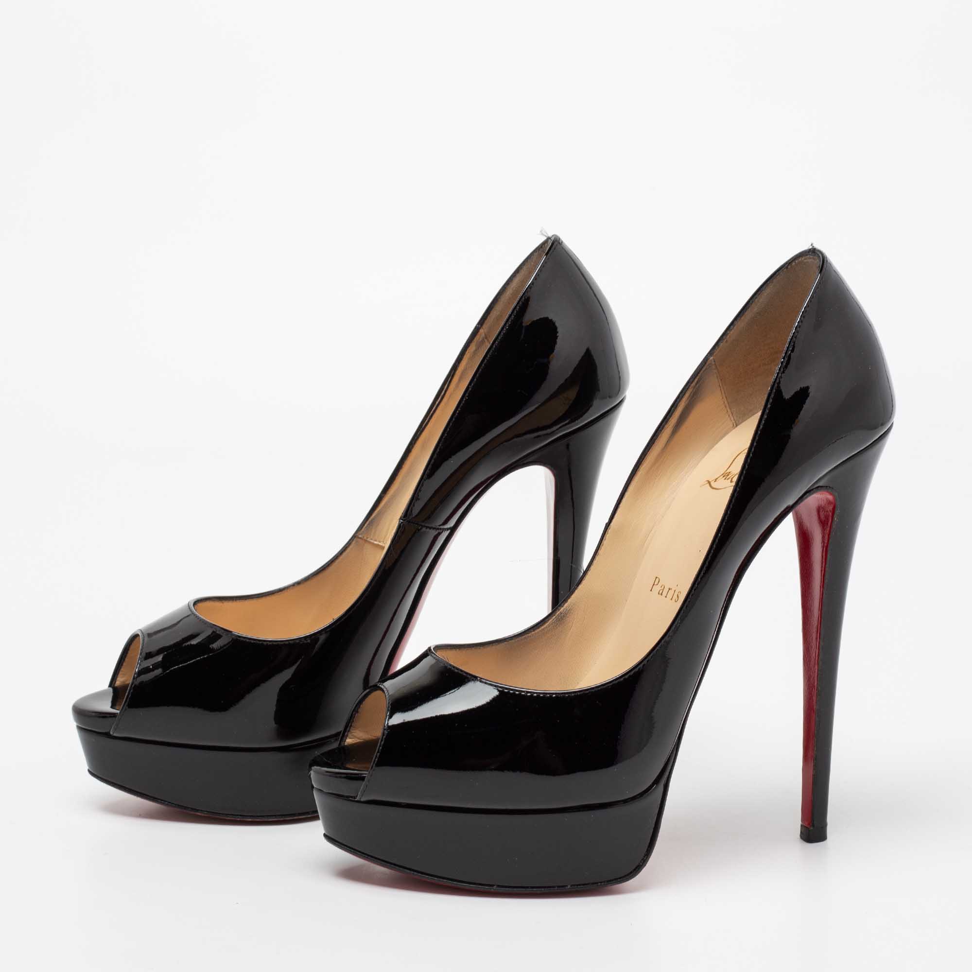 

Christian Louboutin Black Patent Leather Lady Peep-Toe Platform Pumps Size